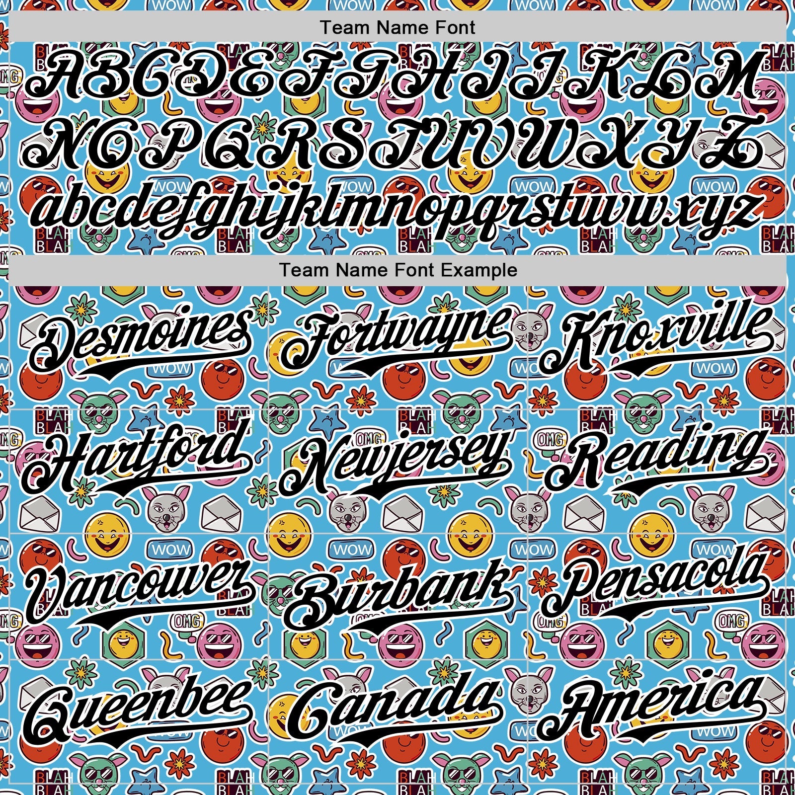 Custom Sky Blue Black-White 3D Pattern Design Funny Cartoon Emoji Authentic Baseball Jersey view 4