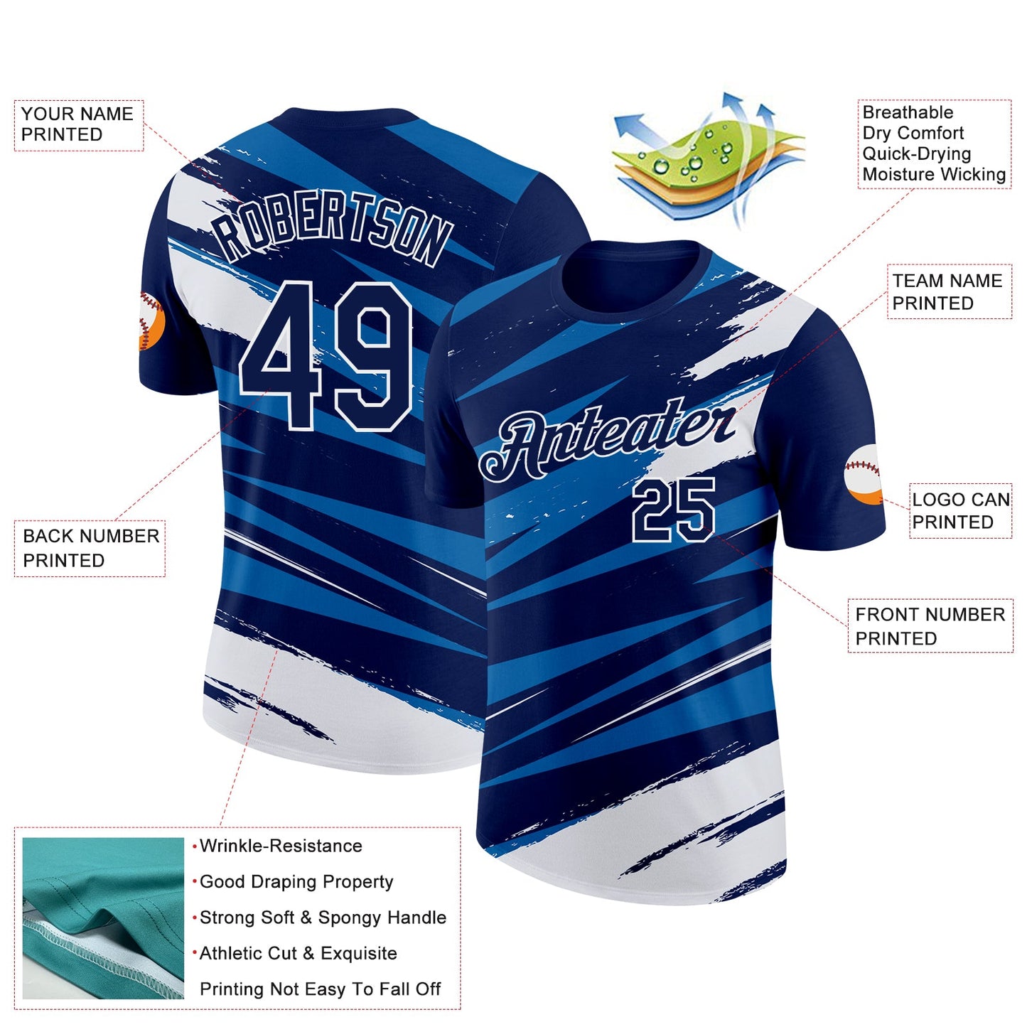 Custom Navy Blue-White 3D Esports Performance T-Shirt view 2