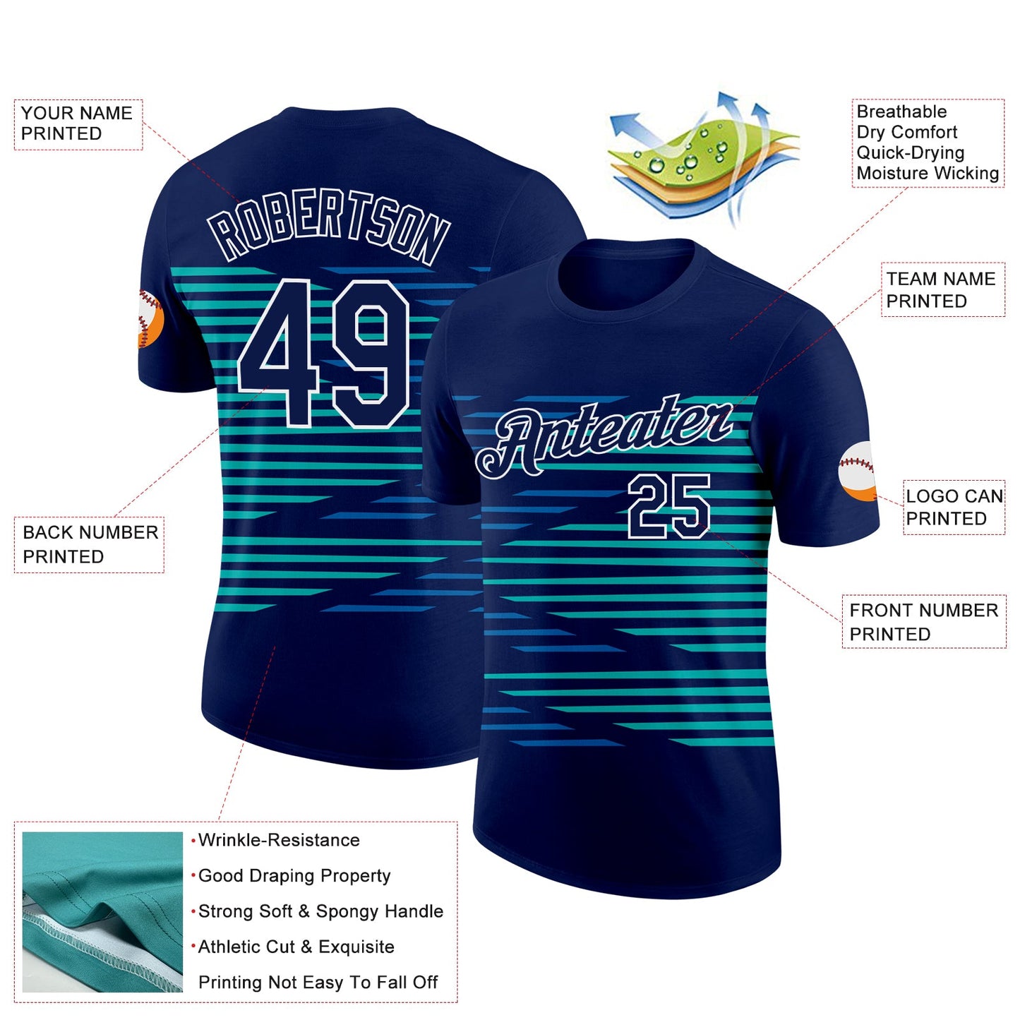 Custom Navy Blue-Aqua 3D Esports Performance T-Shirt view 2