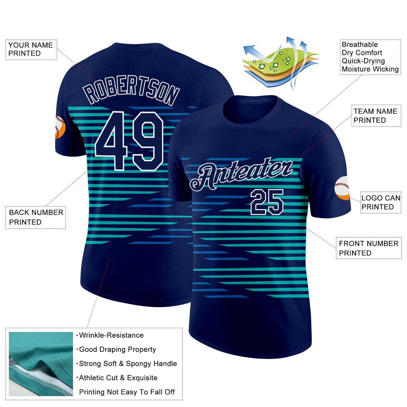 Custom Navy Blue-Aqua 3D Esports Performance T-Shirt view 2