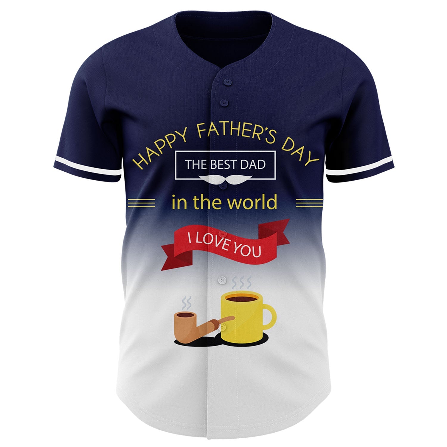 Custom Navy White-Blue 3D Pattern Design Father's Day Fade Authentic Baseball Jersey view 2
