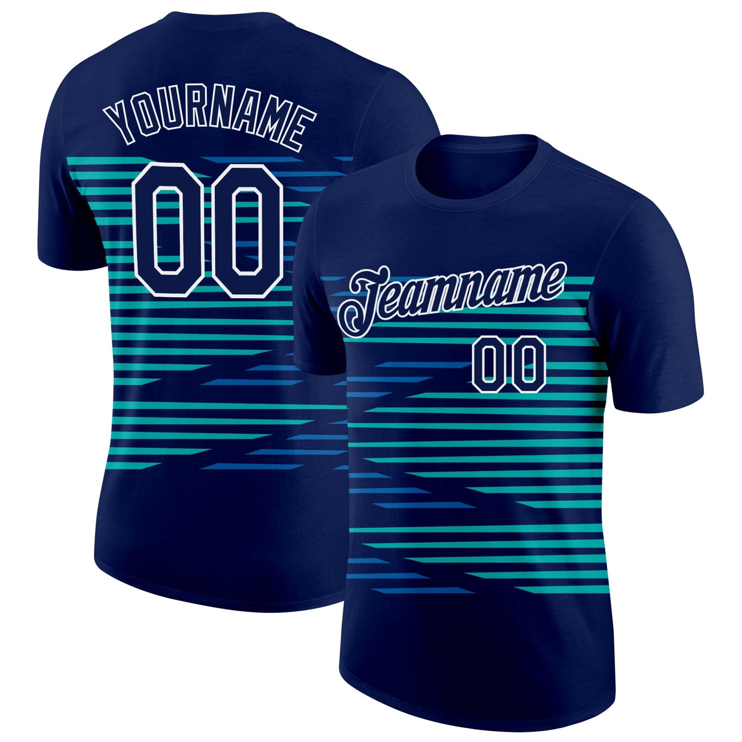 Custom Navy Blue-Aqua 3D Esports Performance T-Shirt - Main View