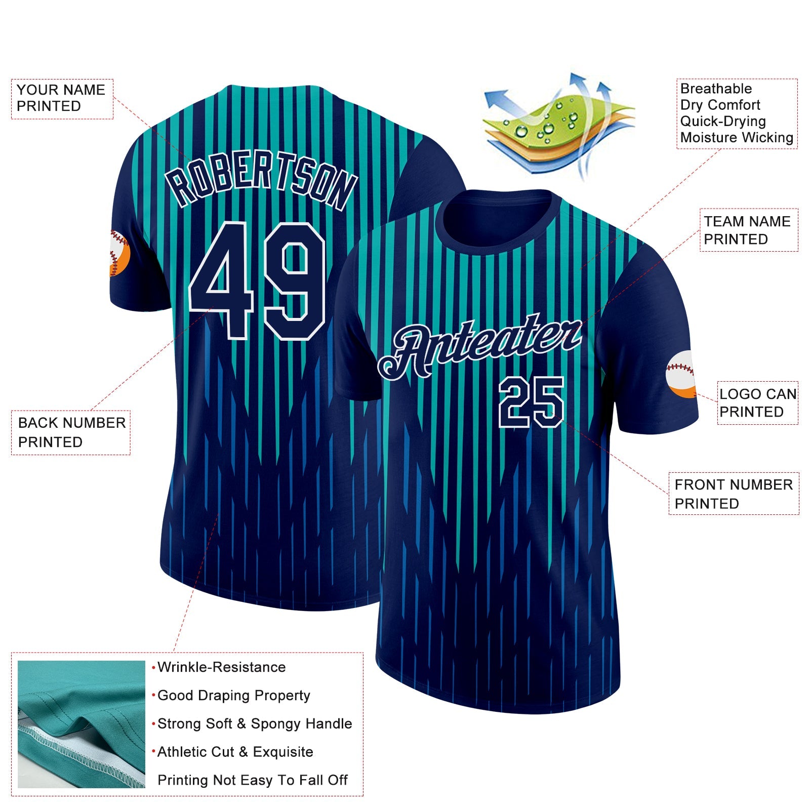 Custom Navy Blue-Aqua 3D Esports Performance T-Shirt view 2