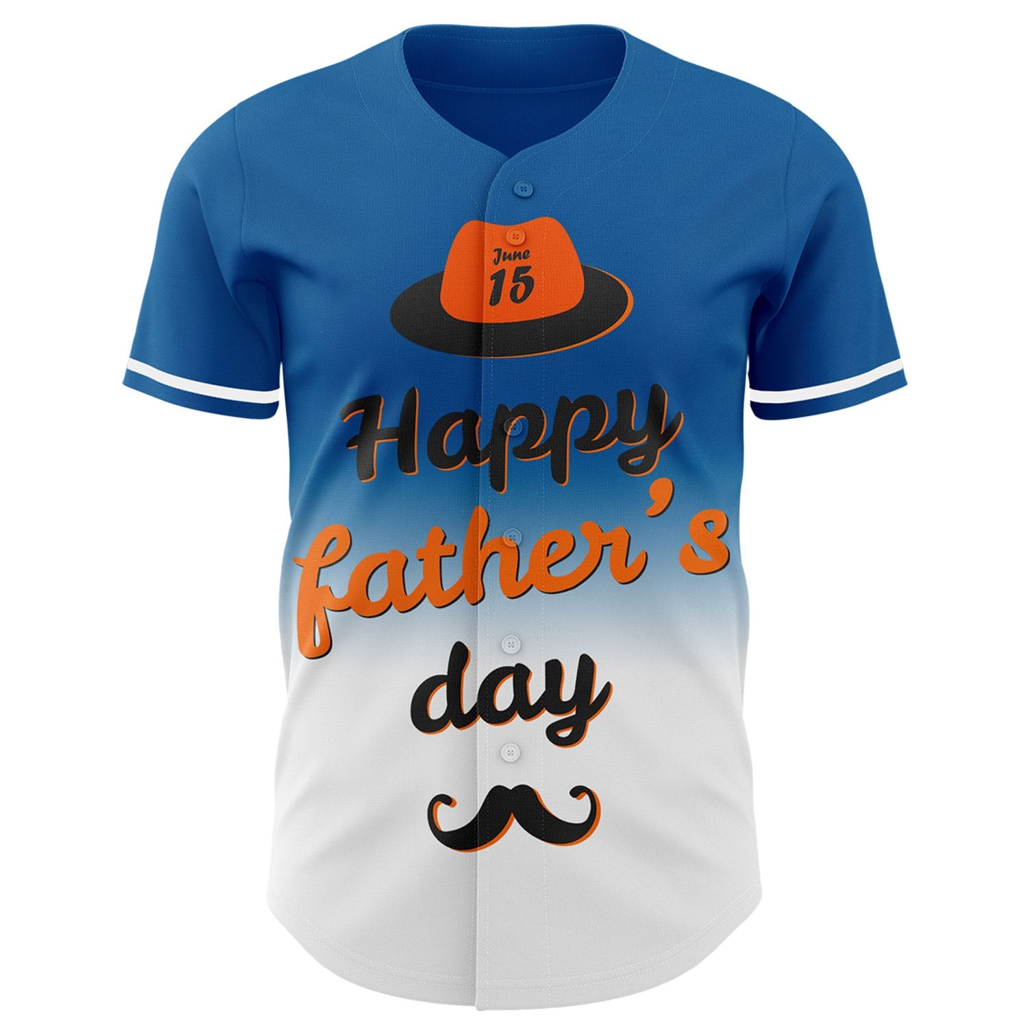 Custom Blue Black-Orange 3D Pattern Design Father's Day Fade Authentic Baseball Jersey view 2