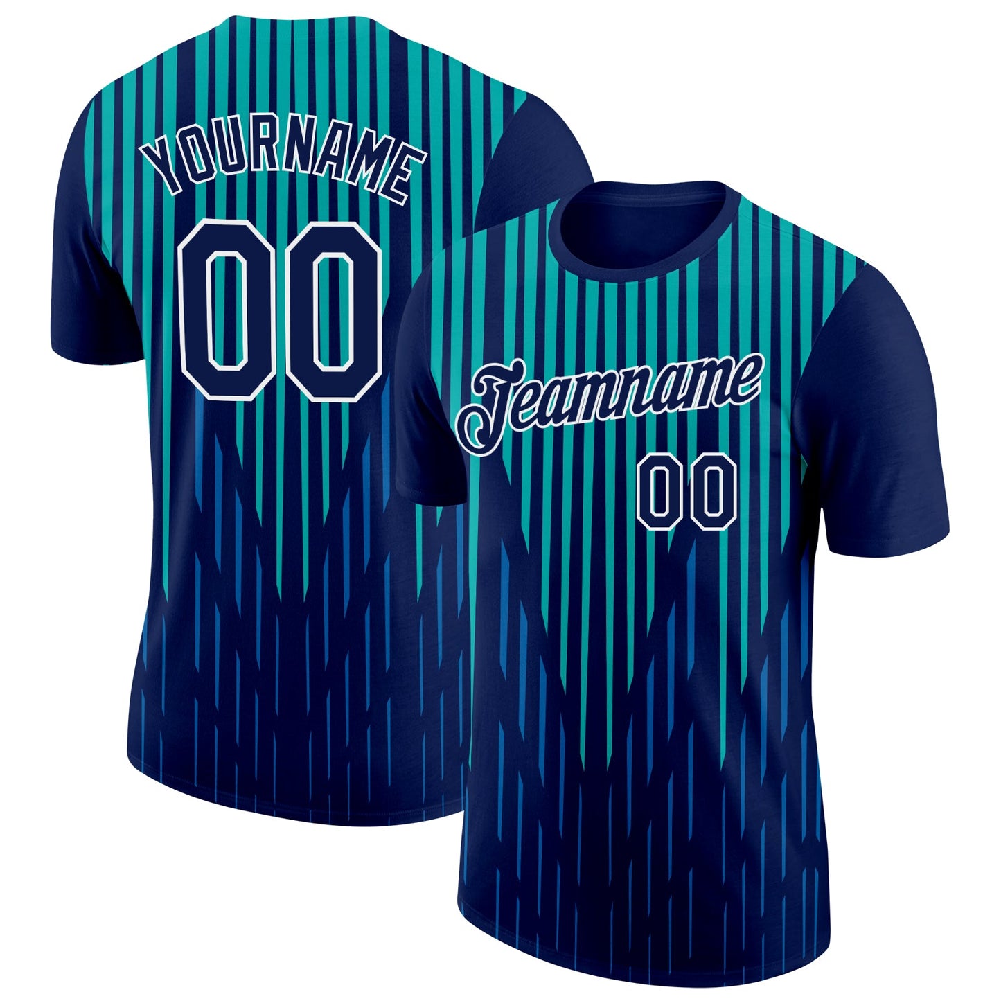 Custom Navy Blue-Aqua 3D Esports Performance T-Shirt - Main View