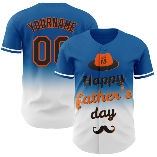 Custom Blue Black-Orange 3D Pattern Design Father's Day Fade Authentic Baseball Jersey - Main View