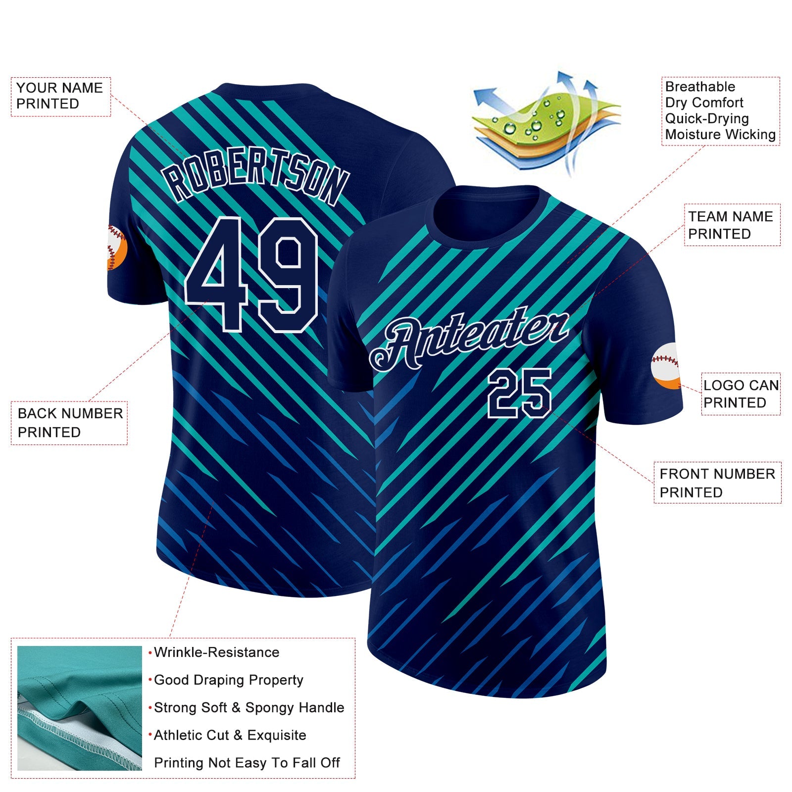 Custom Navy Blue-Aqua 3D Esports Performance T-Shirt view 2