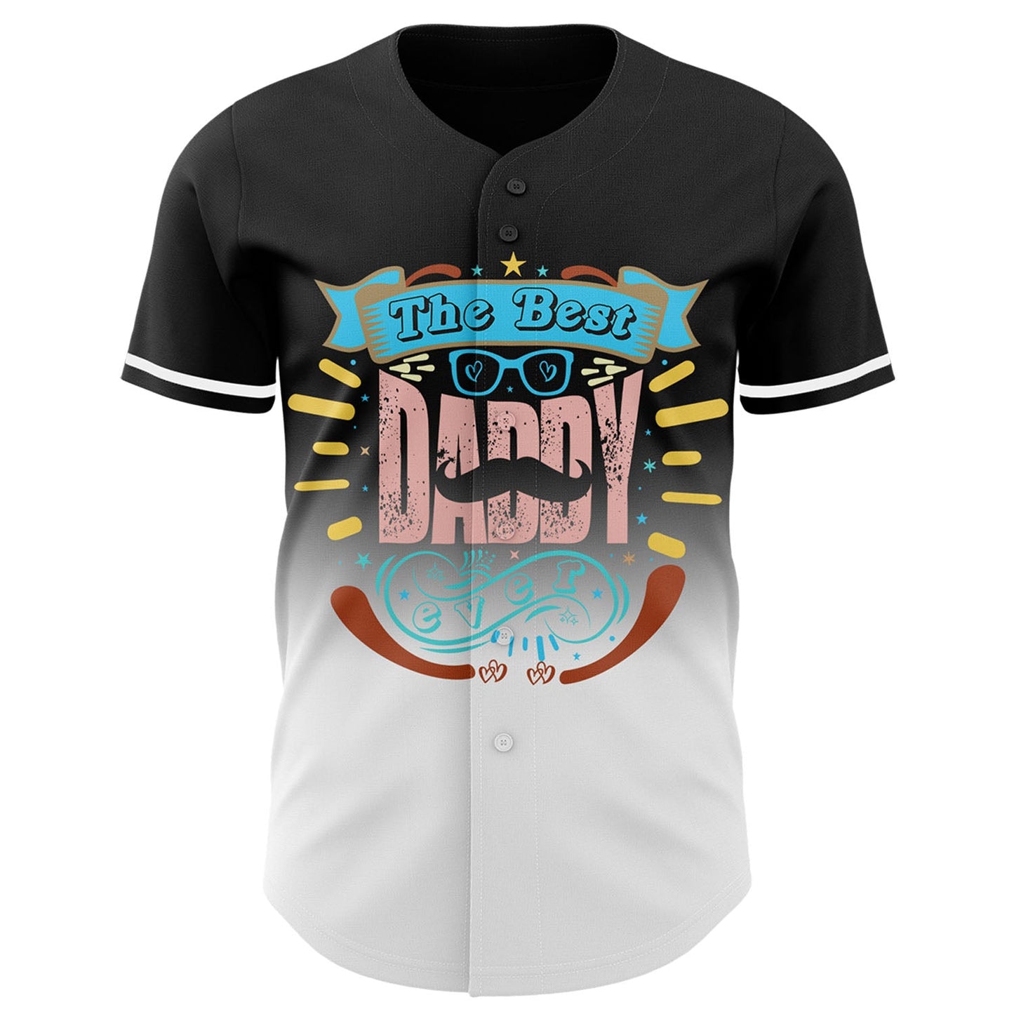 Custom Black White 3D Pattern Design Father's Day Fade Authentic Baseball Jersey view 2