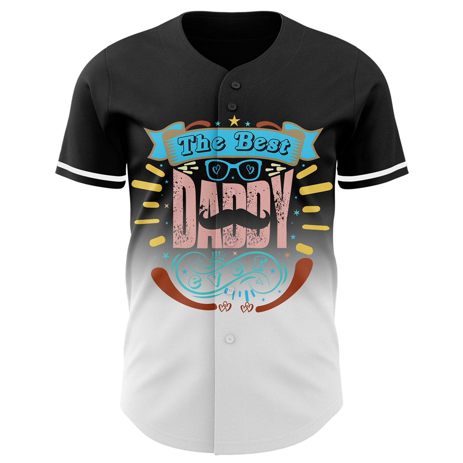 Custom Black White 3D Pattern Design Father's Day Fade Authentic Baseball Jersey view 2