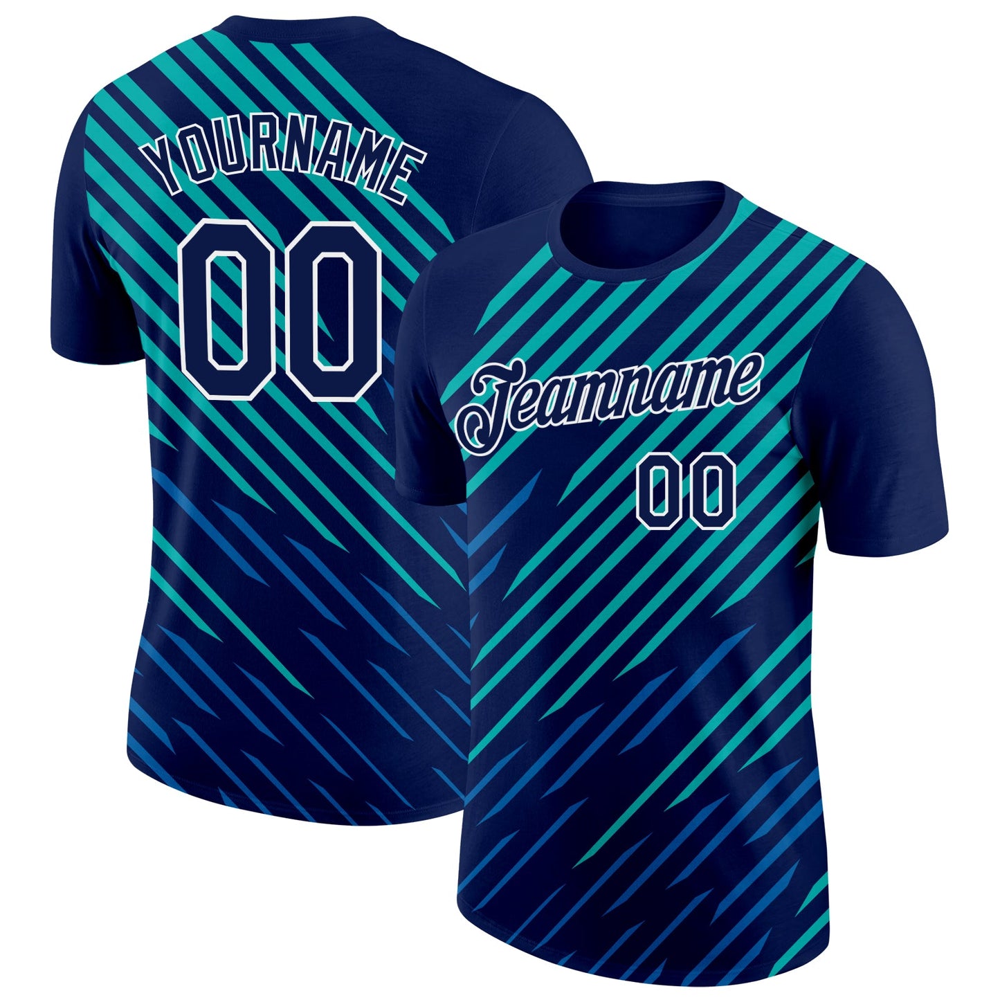 Custom Navy Blue-Aqua 3D Esports Performance T-Shirt - Main View