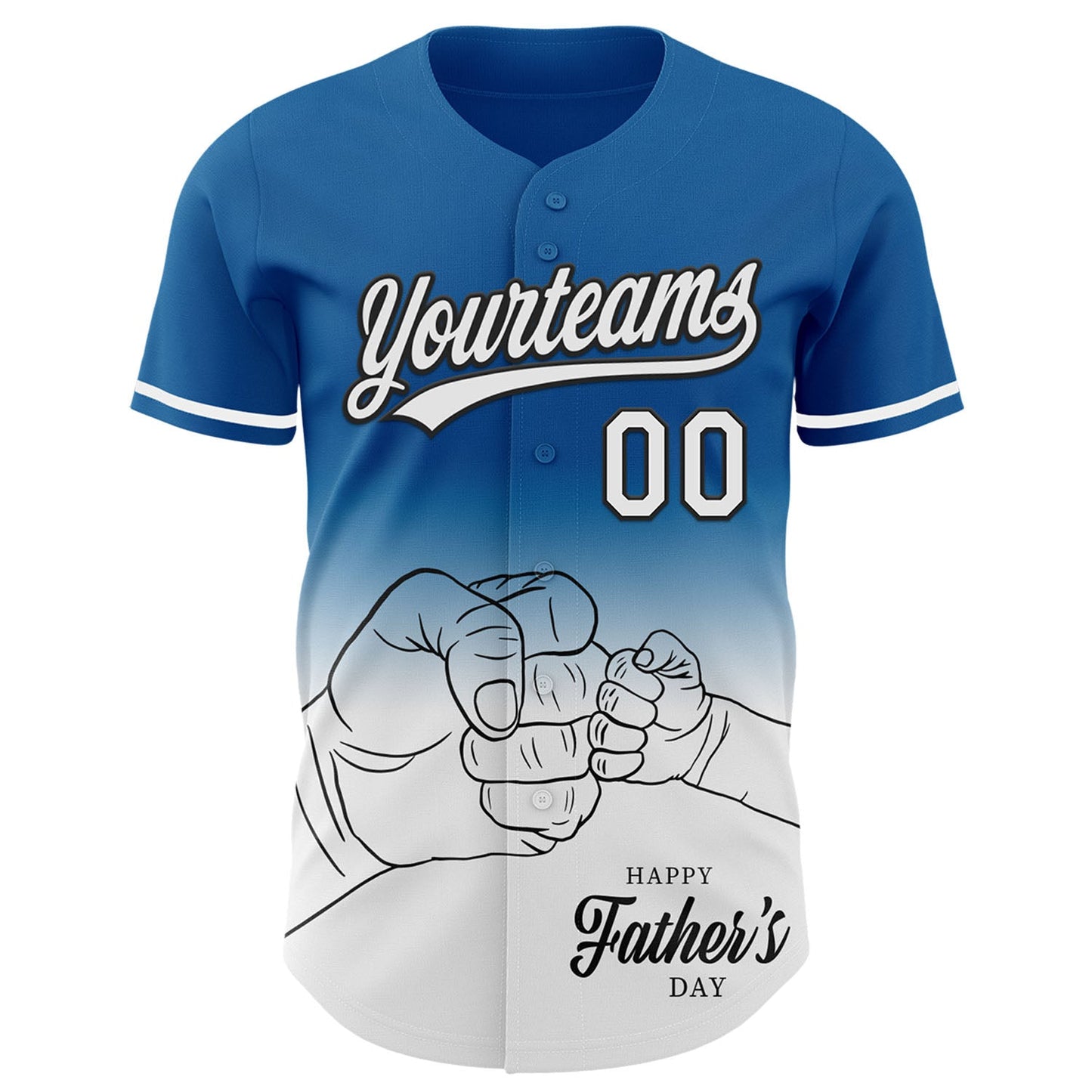Custom Blue White-Black 3D Pattern Design Father's Day Family Love Fade Authentic Baseball Jersey view 2