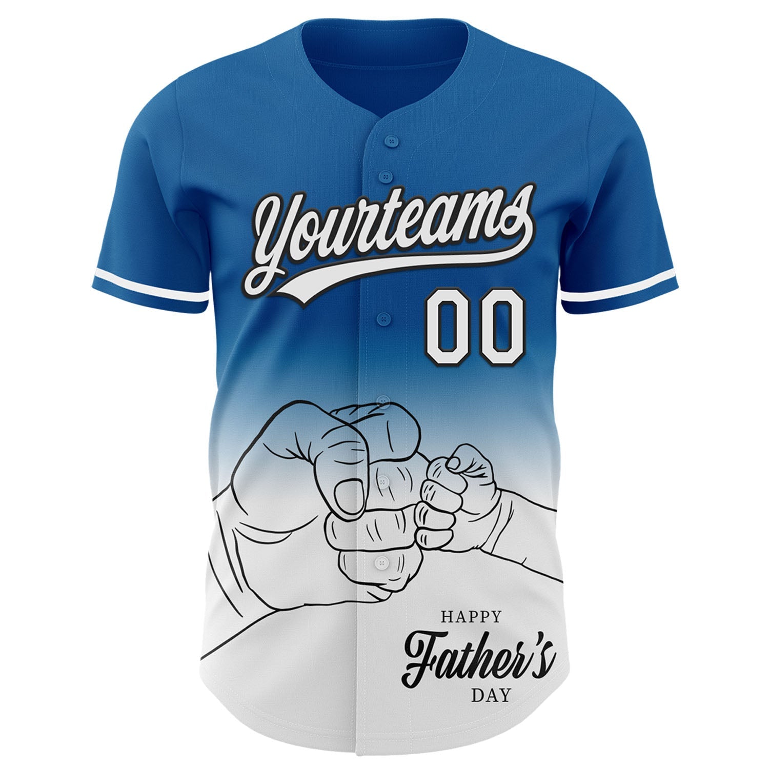 Custom Blue White-Black 3D Pattern Design Father's Day Family Love Fade Authentic Baseball Jersey view 2