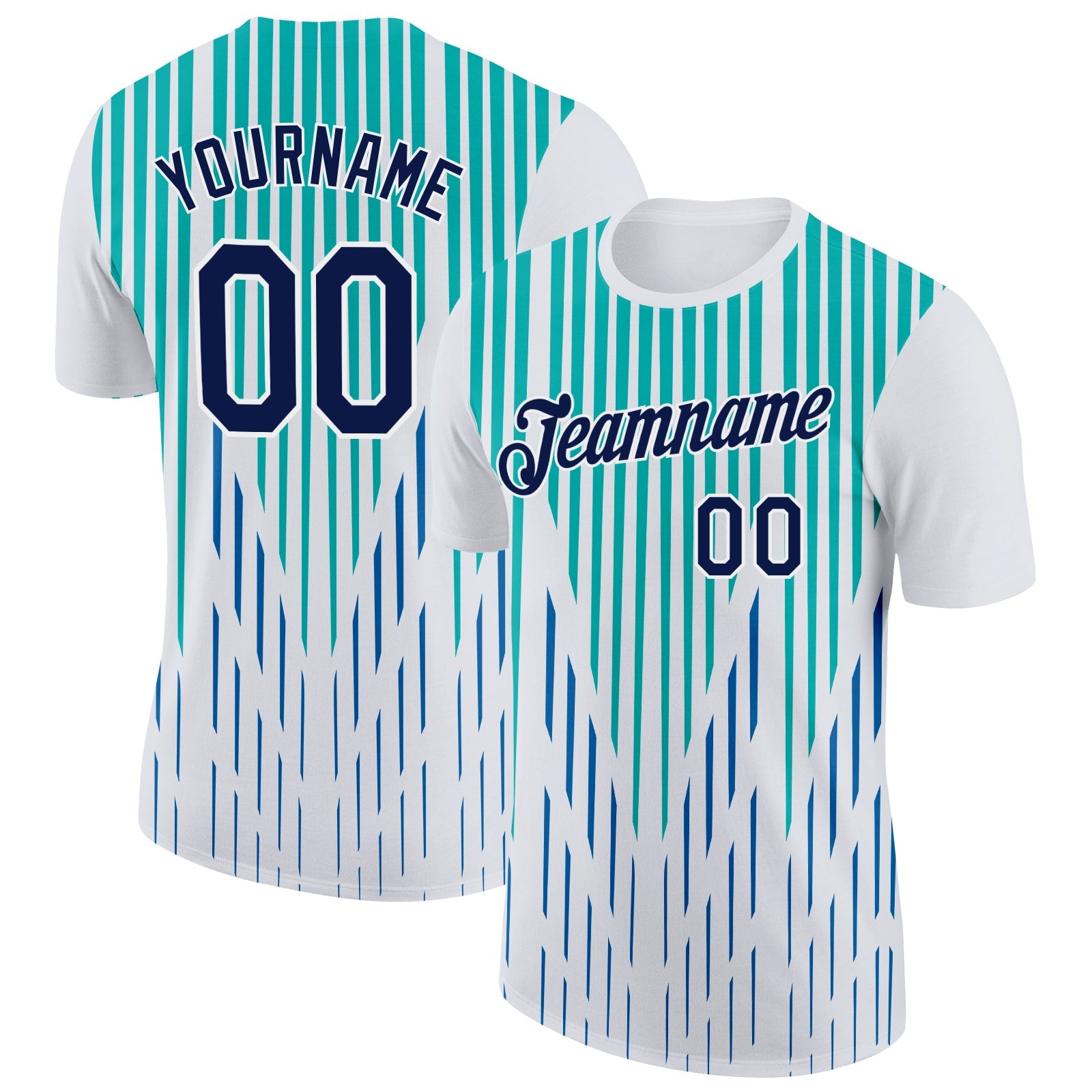 Custom White Navy Blue-Aqua 3D Esports Performance T-Shirt - Main View