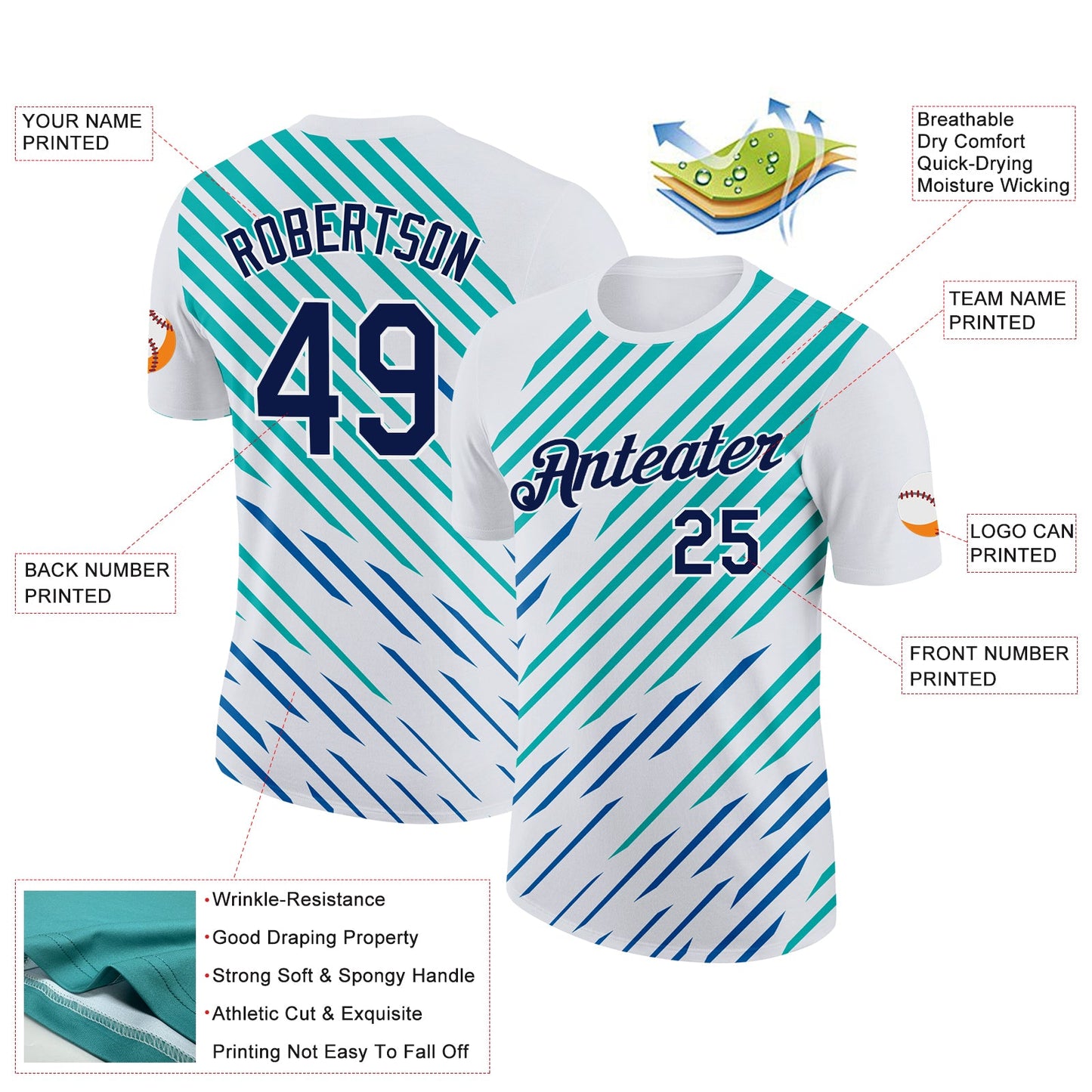 Custom White Navy Blue-Aqua 3D Esports Performance T-Shirt view 2