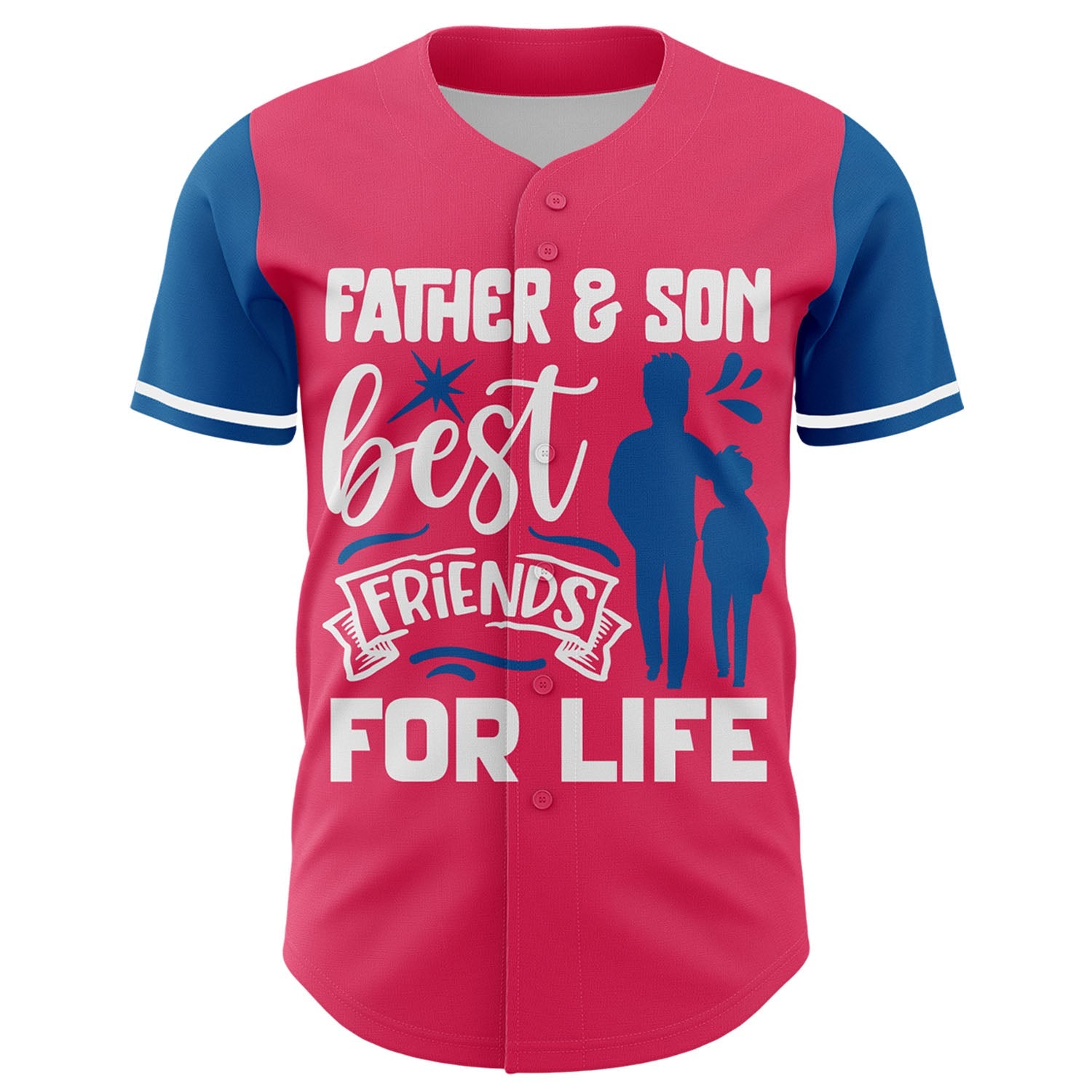 Custom Neon Pink White-Blue 3D Pattern Design Father's Day Family Love Authentic Baseball Jersey view 2