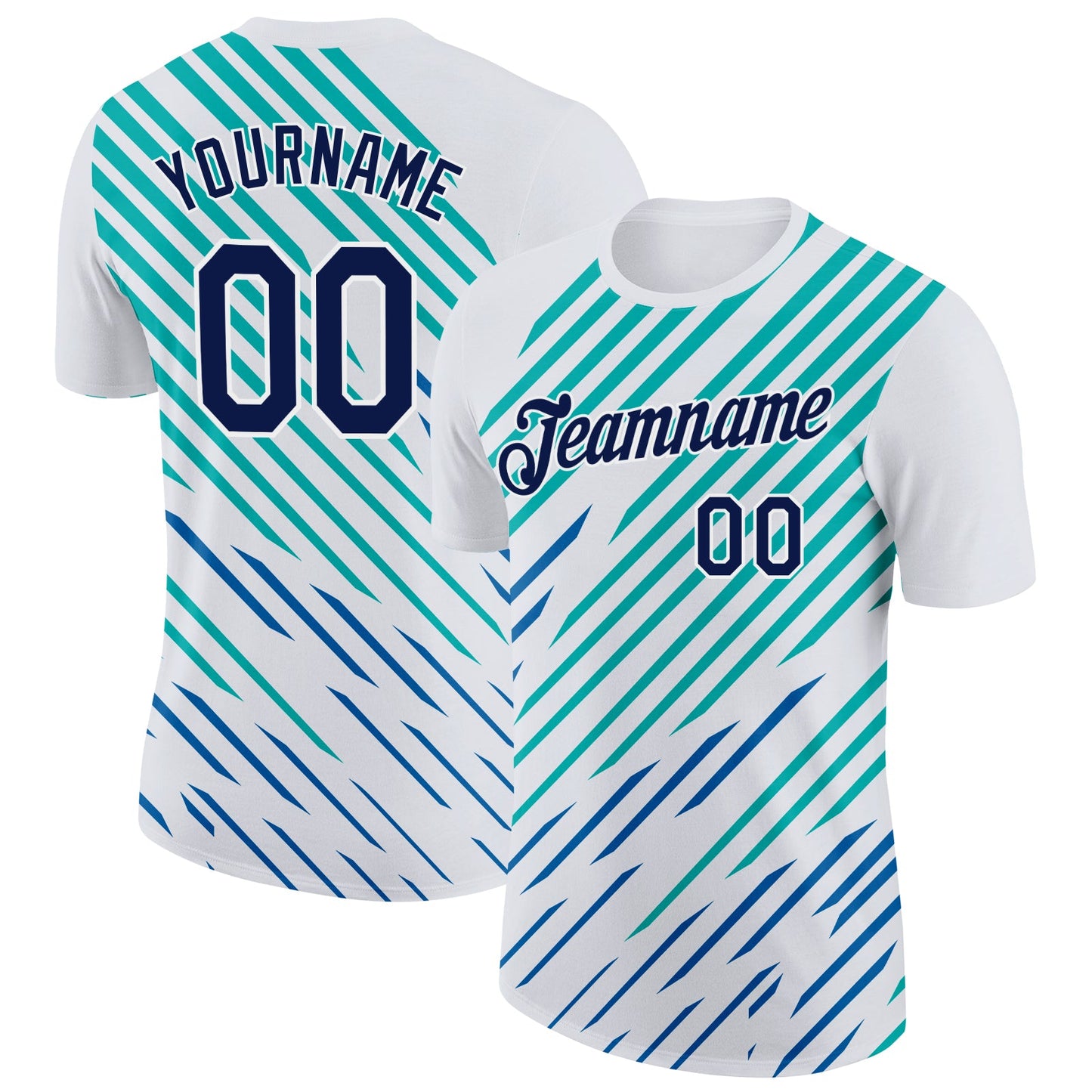 Custom White Navy Blue-Aqua 3D Esports Performance T-Shirt - Main View