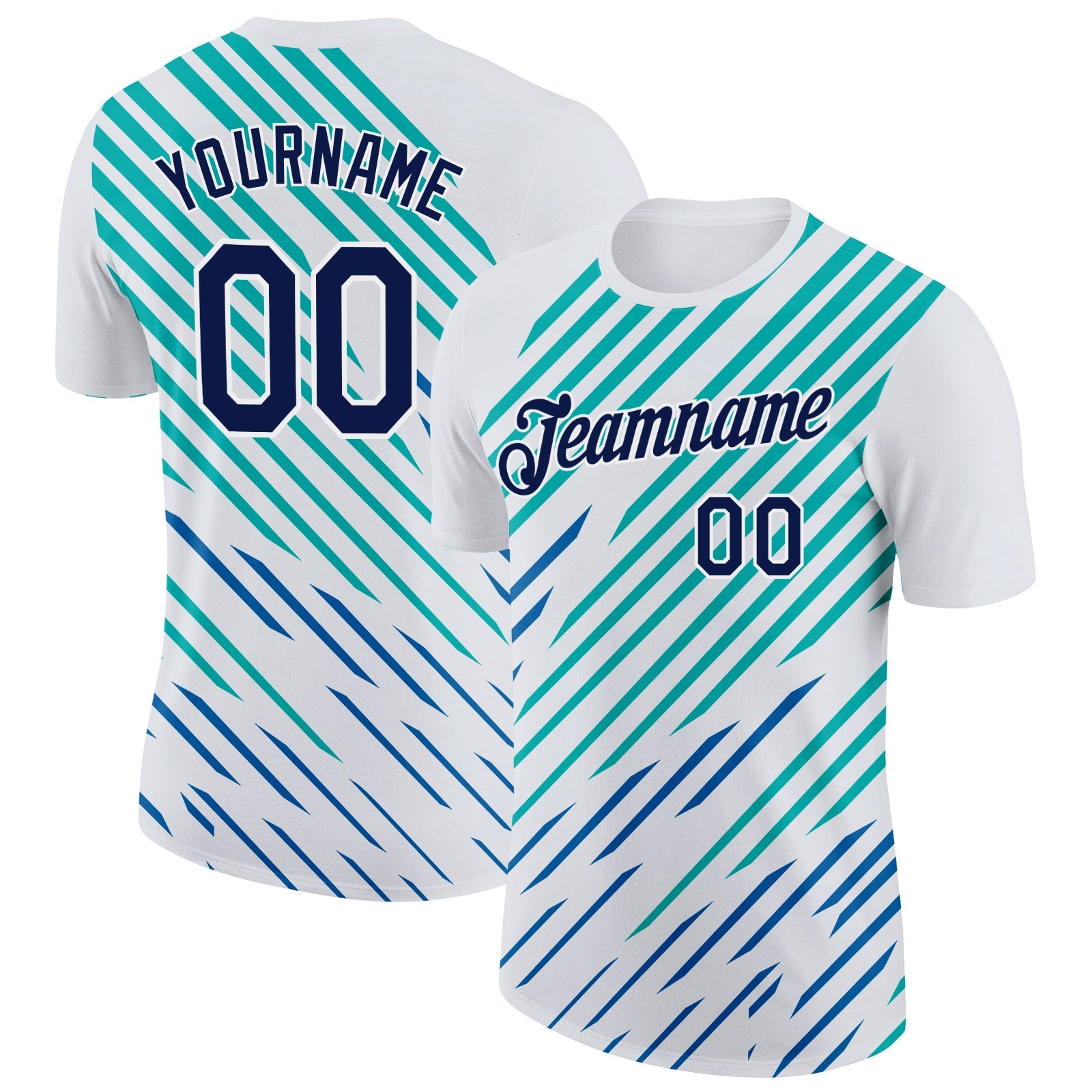 Custom White Navy Blue-Aqua 3D Esports Performance T-Shirt - Main View