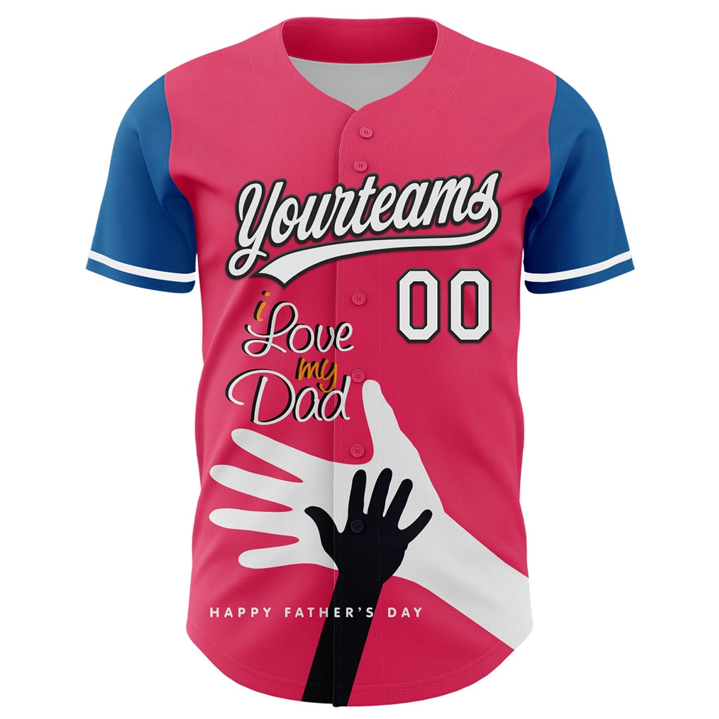 Custom Neon Pink White-Blue 3D Pattern Design Father's Day Family Love Authentic Baseball Jersey view 2