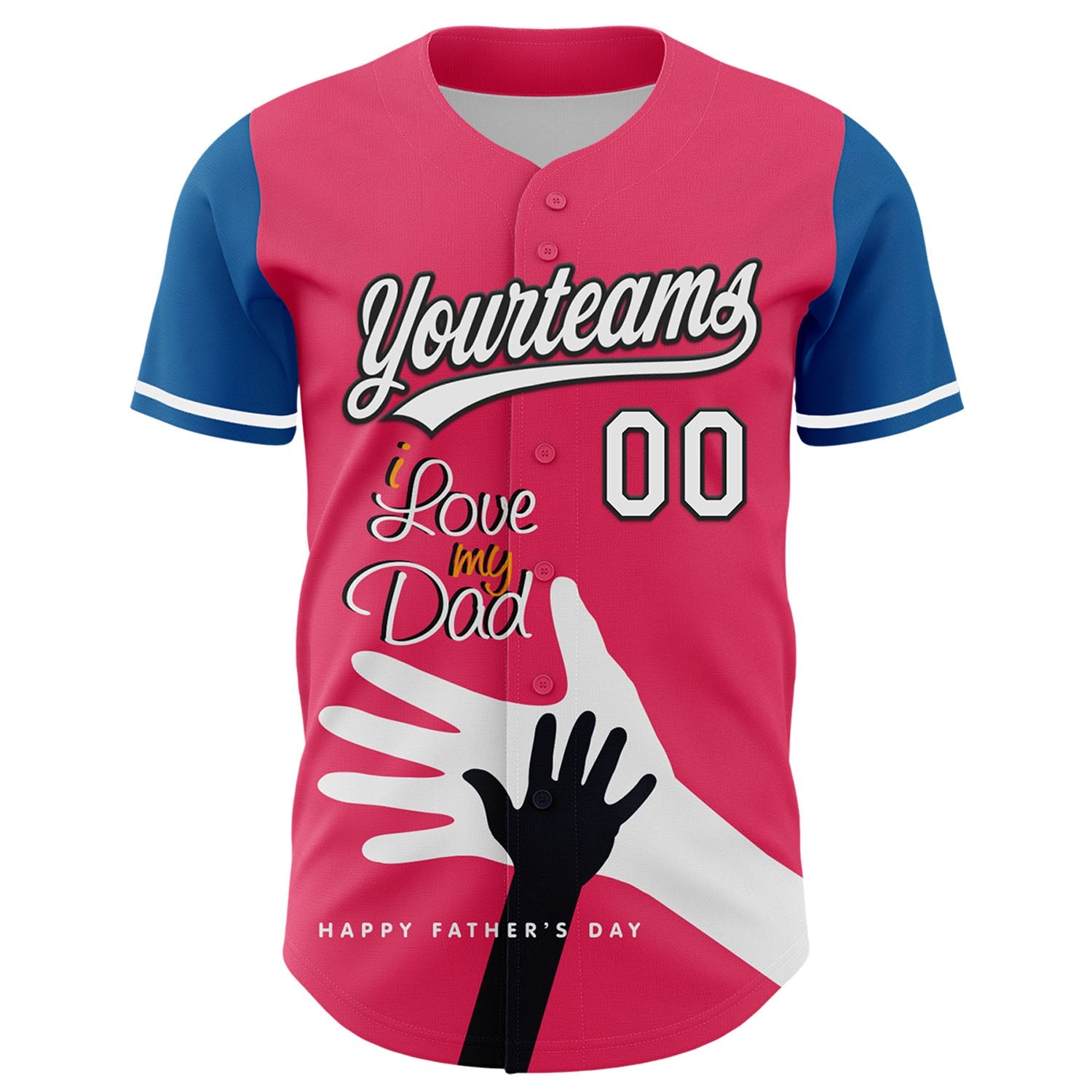 Custom Neon Pink White-Blue 3D Pattern Design Father's Day Family Love Authentic Baseball Jersey view 2