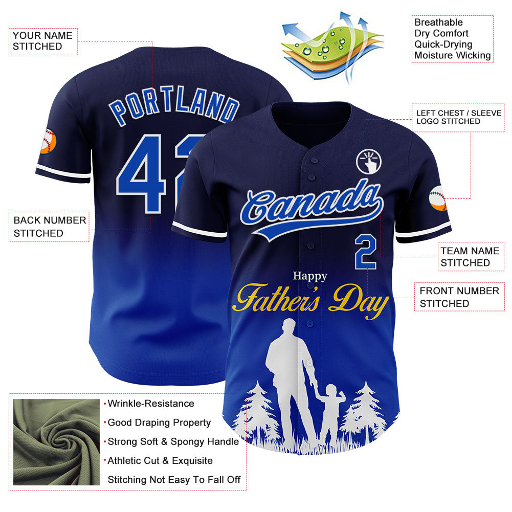 Custom Navy Thunder Blue-White 3D Pattern Design Father's Day Family Love Fade Authentic Baseball Jersey view 3