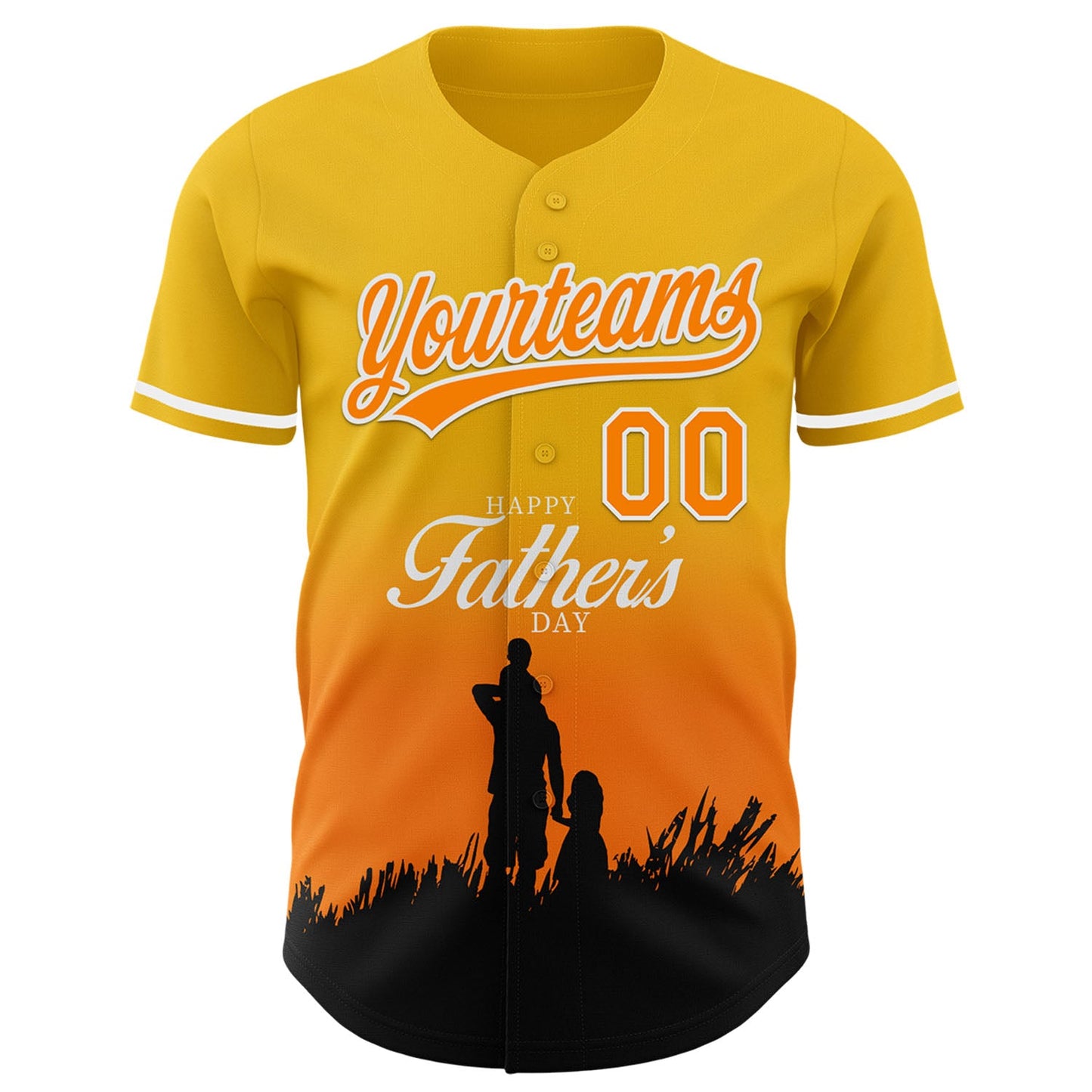 Custom Yellow Bay Orange-White 3D Pattern Design Father's Day Family Love Fade Authentic Baseball Jersey view 2