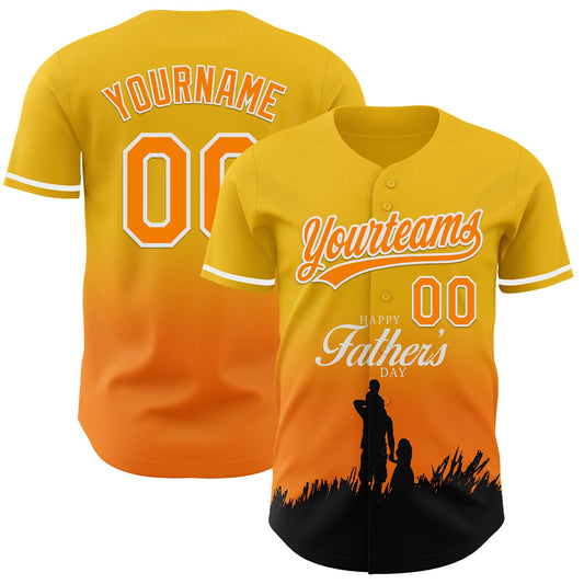 Custom Yellow Bay Orange-White 3D Pattern Design Father's Day Family Love Fade Authentic Baseball Jersey - Main View