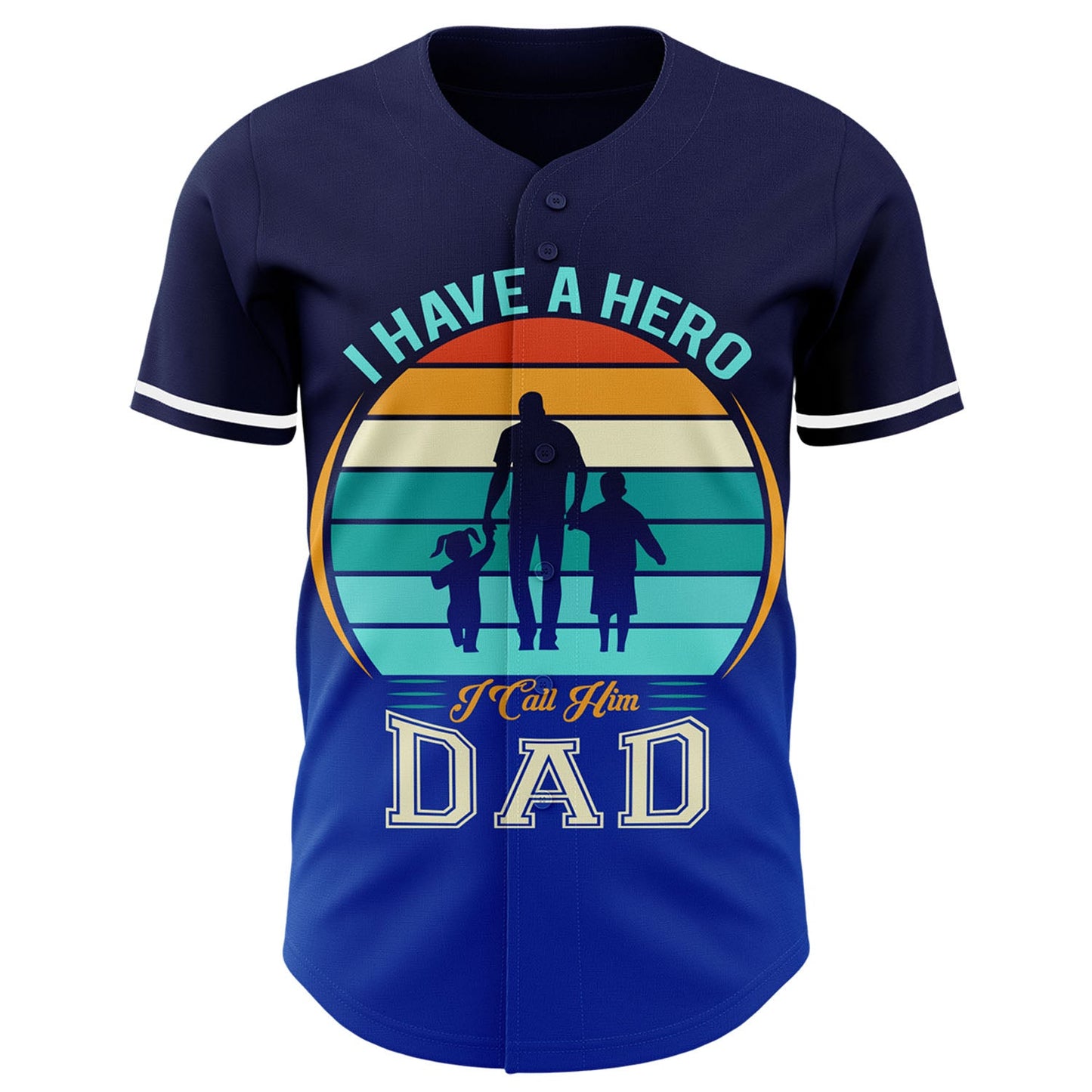 Custom Navy Thunder Blue-White 3D Pattern Design Father's Day Family Love Fade Authentic Baseball Jersey view 2