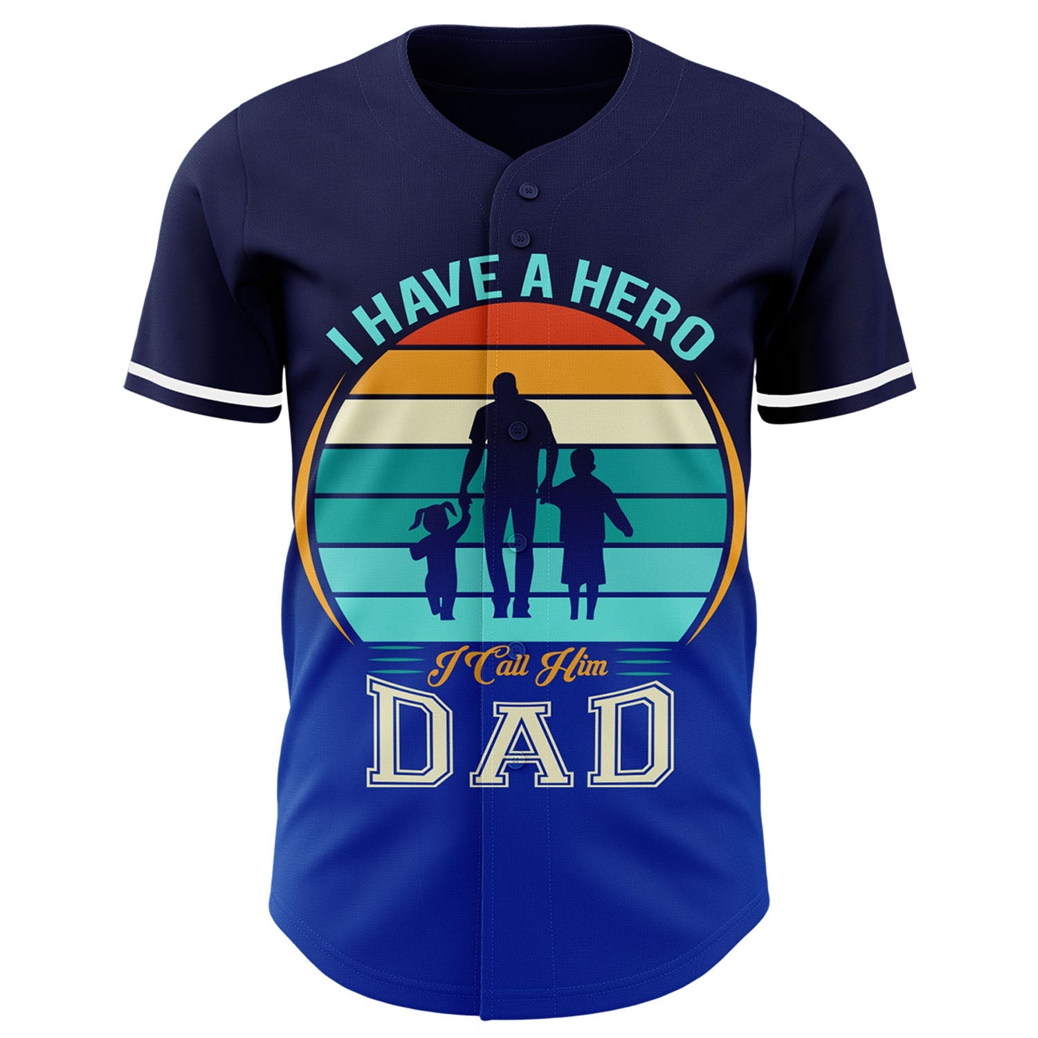Custom Navy Thunder Blue-White 3D Pattern Design Father's Day Family Love Fade Authentic Baseball Jersey view 2