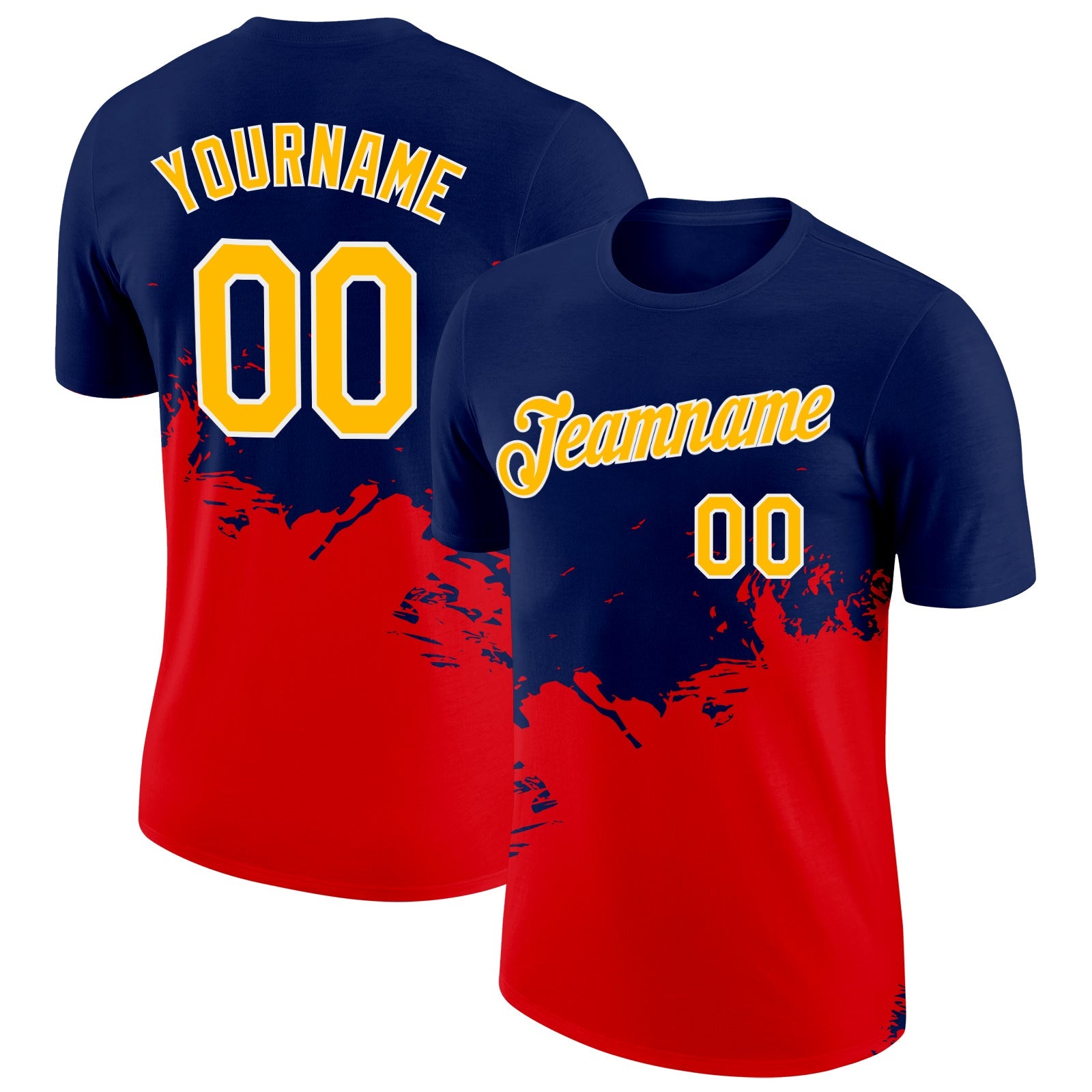 Custom Navy Gold-Fire Red 3D Esports Performance T-Shirt - Main View