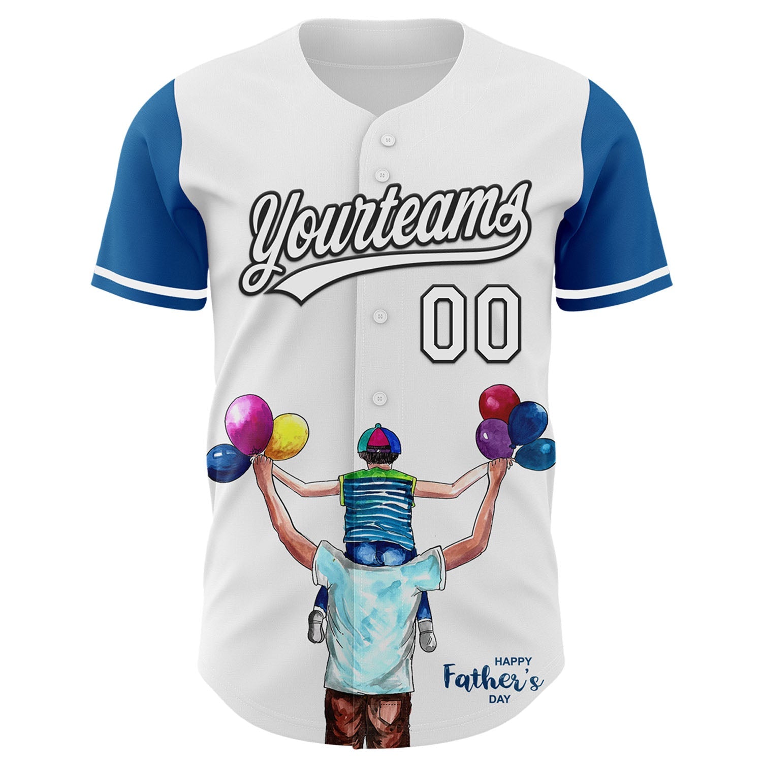 Custom White Thunder Blue-Black 3D Pattern Design Father's Day Family Love Authentic Baseball Jersey view 2