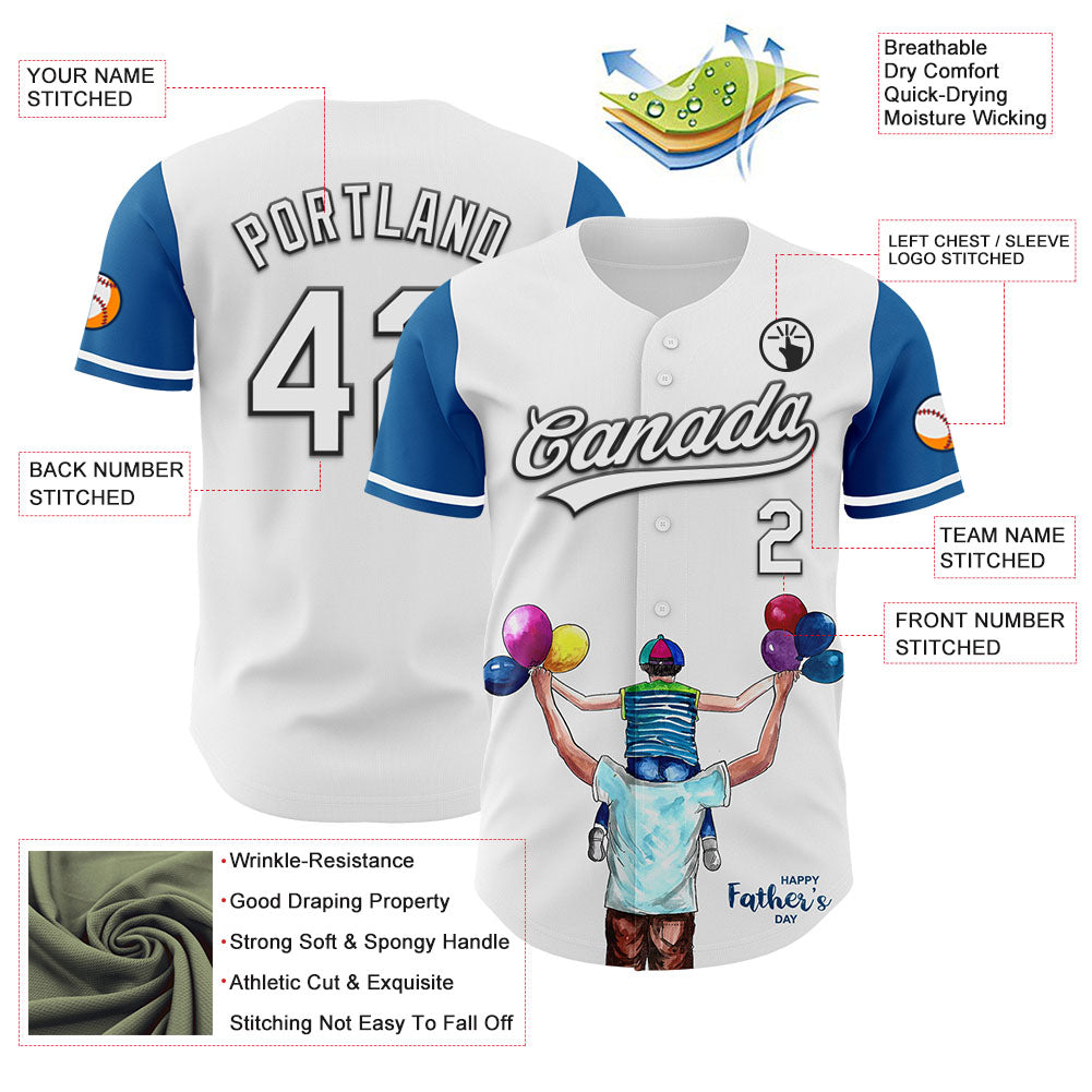 Custom White Thunder Blue-Black 3D Pattern Design Father's Day Family Love Authentic Baseball Jersey view 3
