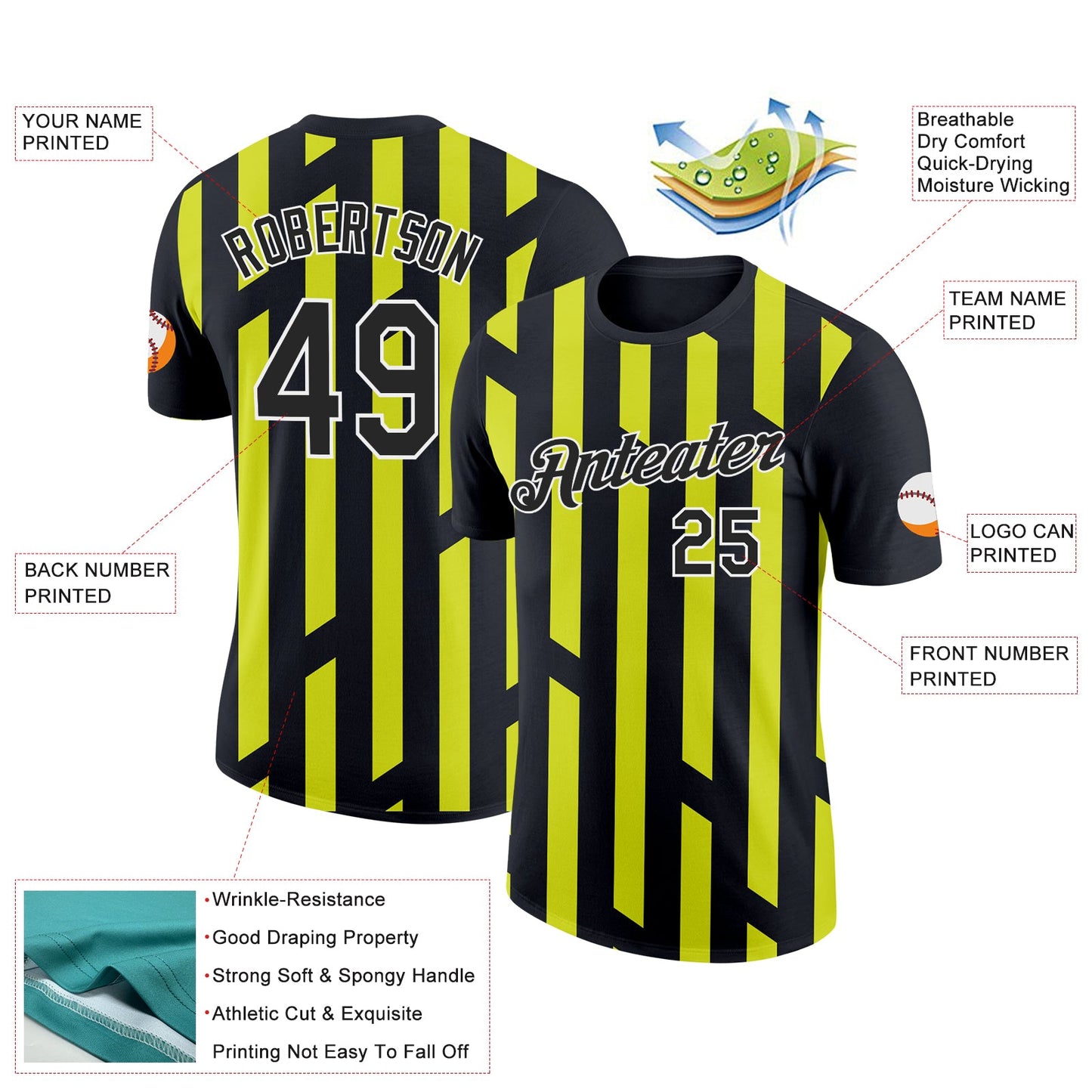 Custom Black Neon Yellow-White 3D Esports Performance T-Shirt view 2