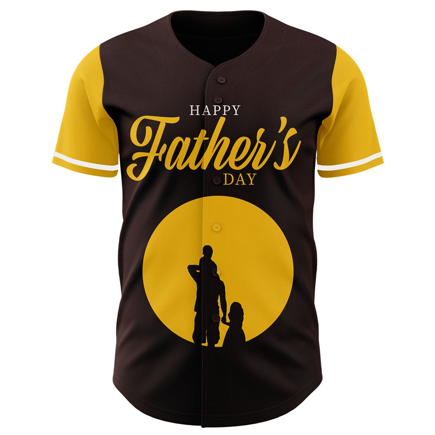 Custom Brown Yellow 3D Pattern Design Father's Day Family Love Authentic Baseball Jersey view 2
