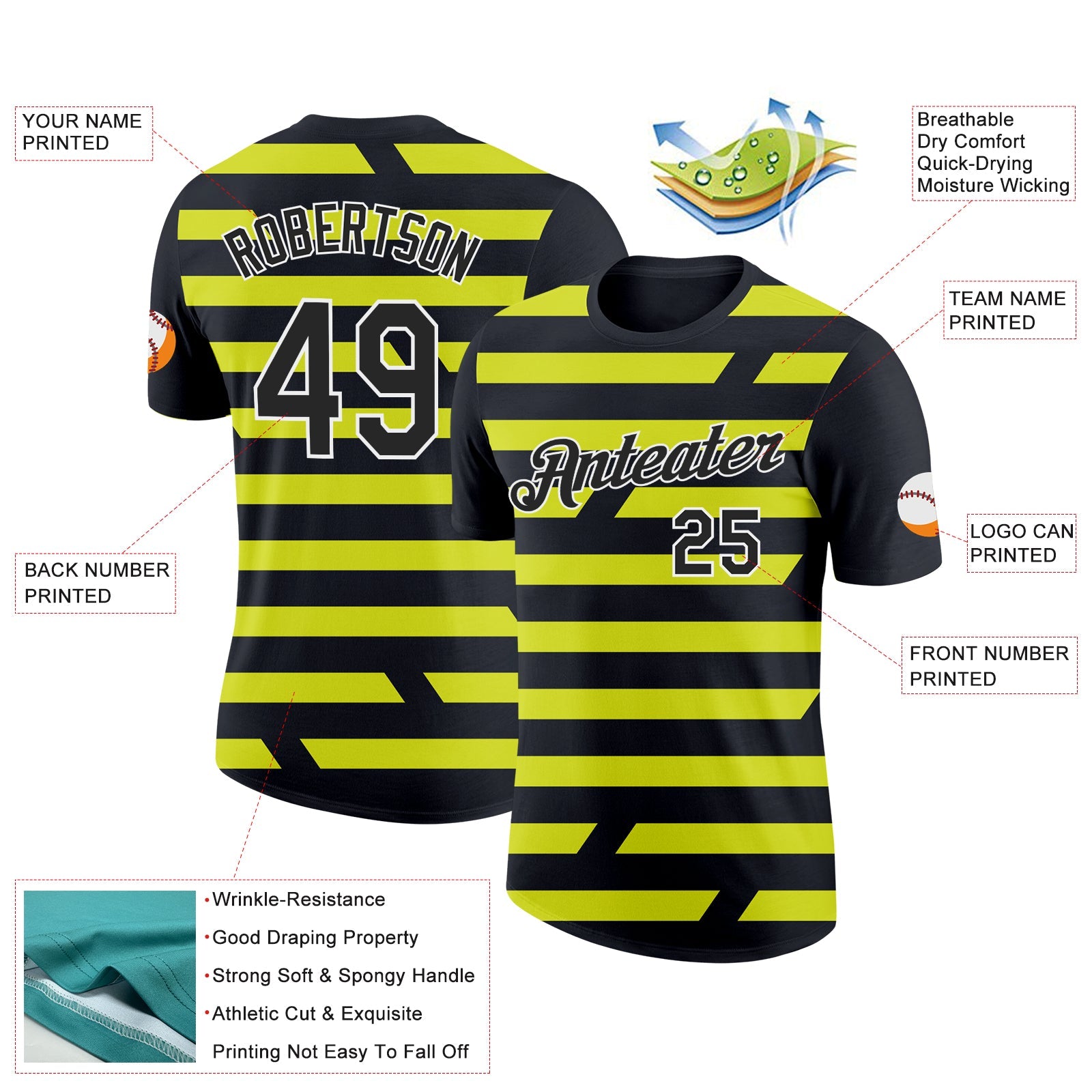 Custom Black Neon Yellow-White 3D Esports Performance T-Shirt view 2