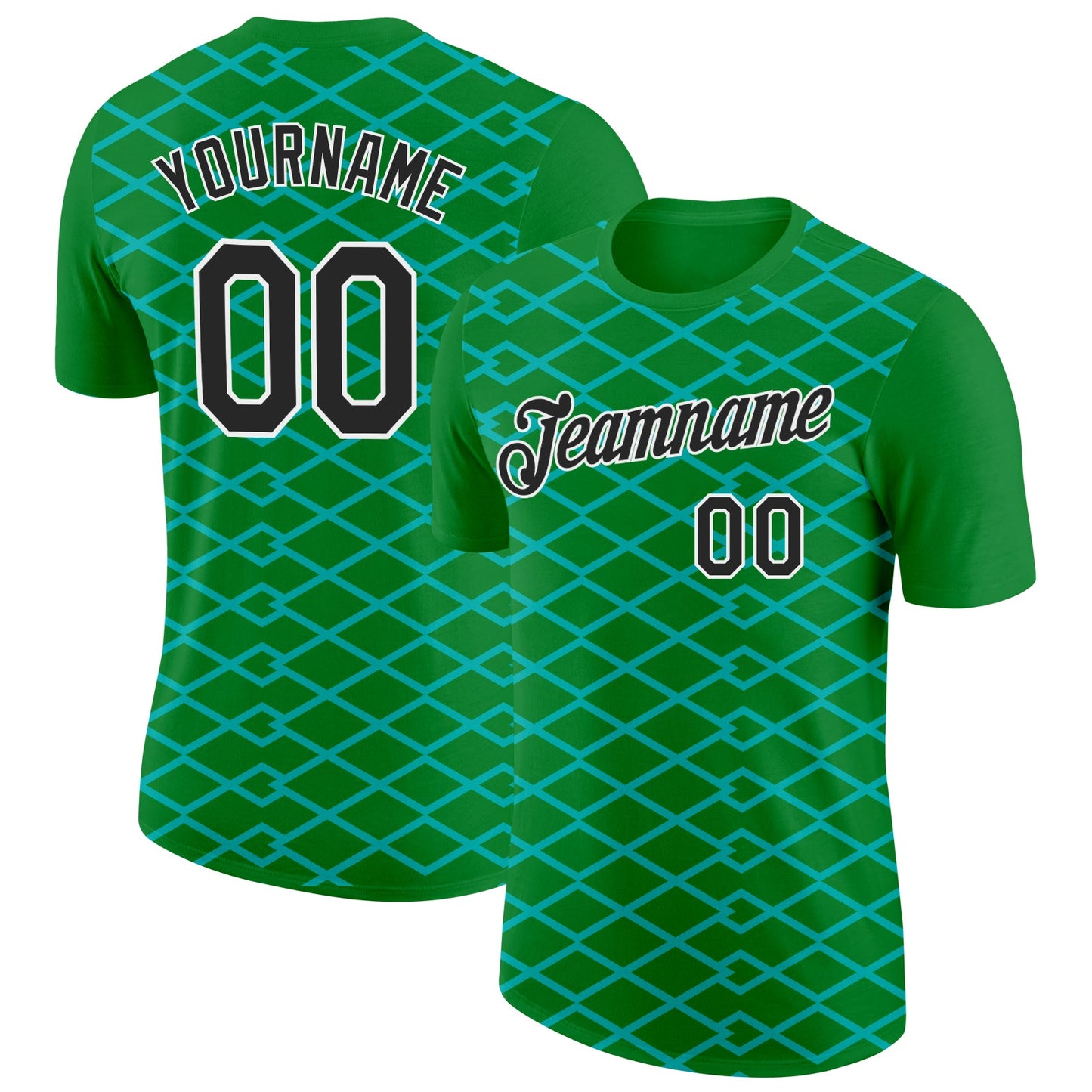 Custom Grass Green Black-Aqua 3D Esports Performance T-Shirt - Main View