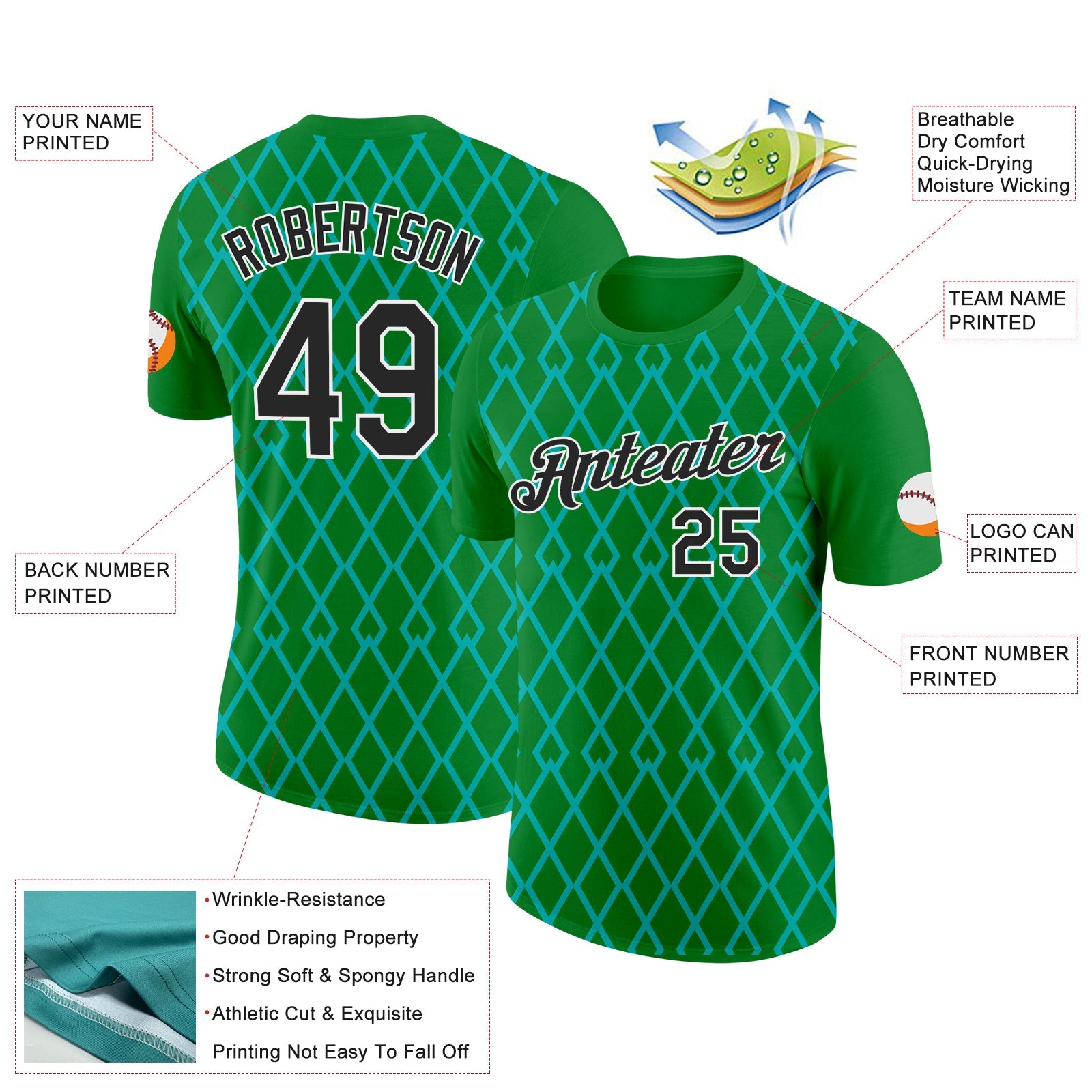 Custom Grass Green Black-Aqua 3D Esports Performance T-Shirt view 2