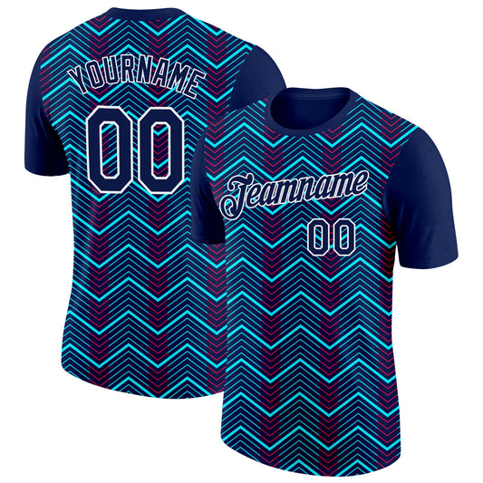 Custom Navy Ice Blue-Red 3D Esports Performance T-Shirt - Main View