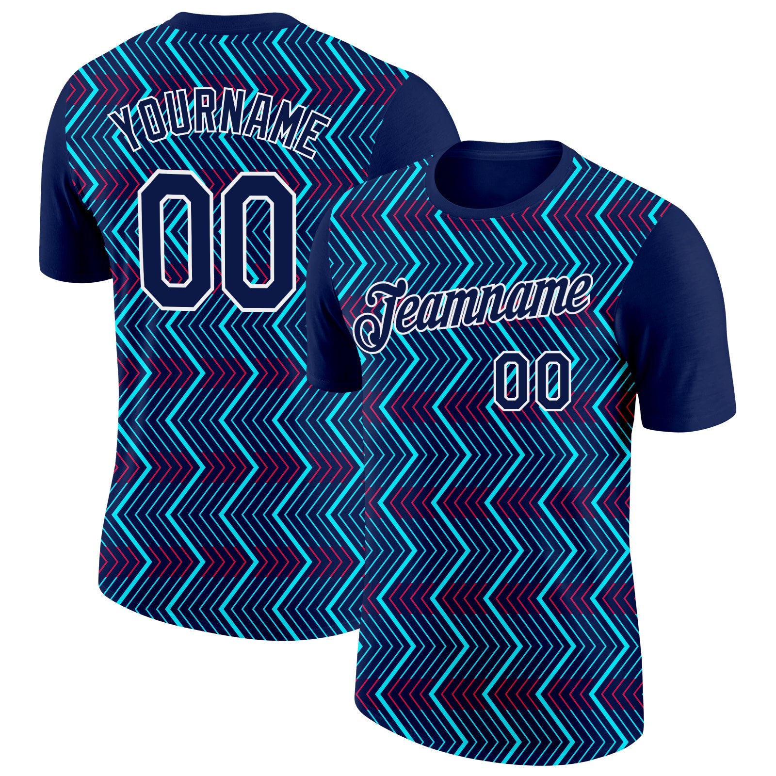 Custom Navy Ice Blue-Red 3D Esports Performance T-Shirt - Main View