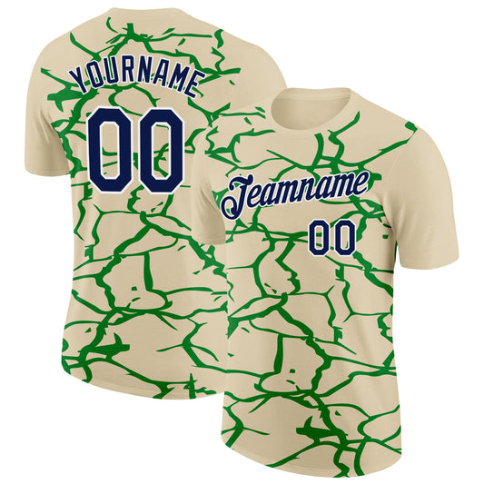 Custom Cream Navy-Grass Green 3D Esports Performance T-Shirt - Main View