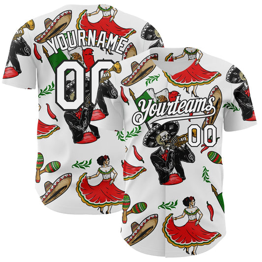Custom White Black 3D Mexican Festival Skull Cinco de Mayo Authentic Baseball Jersey - Main View