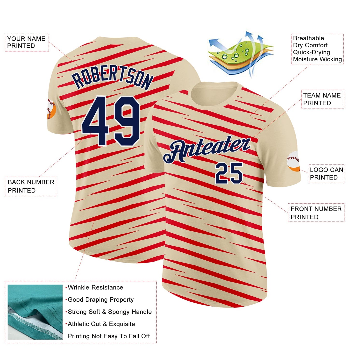 Custom Cream Navy-Fire Red 3D Esports Performance T-Shirt view 2