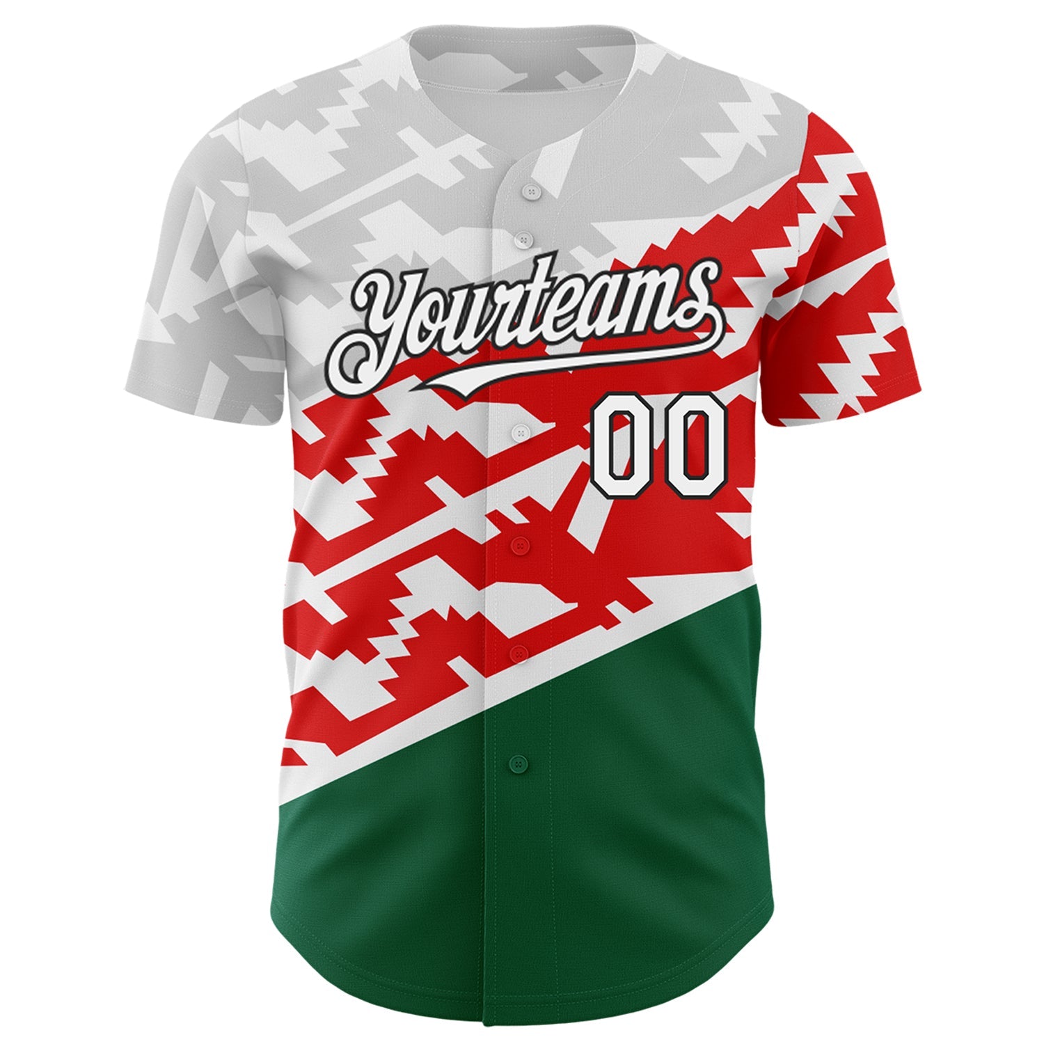 Custom White Red Kelly Green-Black 3D Mexico Authentic Baseball Jersey view 2
