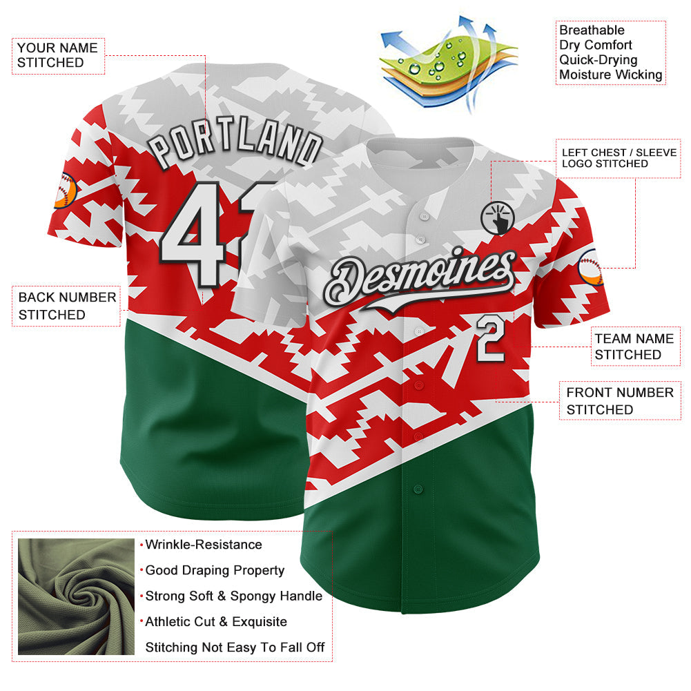Custom White Red Kelly Green-Black 3D Mexico Authentic Baseball Jersey view 3