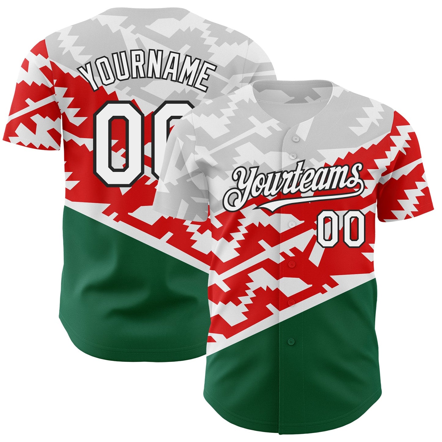Custom White Red Kelly Green-Black 3D Mexico Authentic Baseball Jersey - Main View