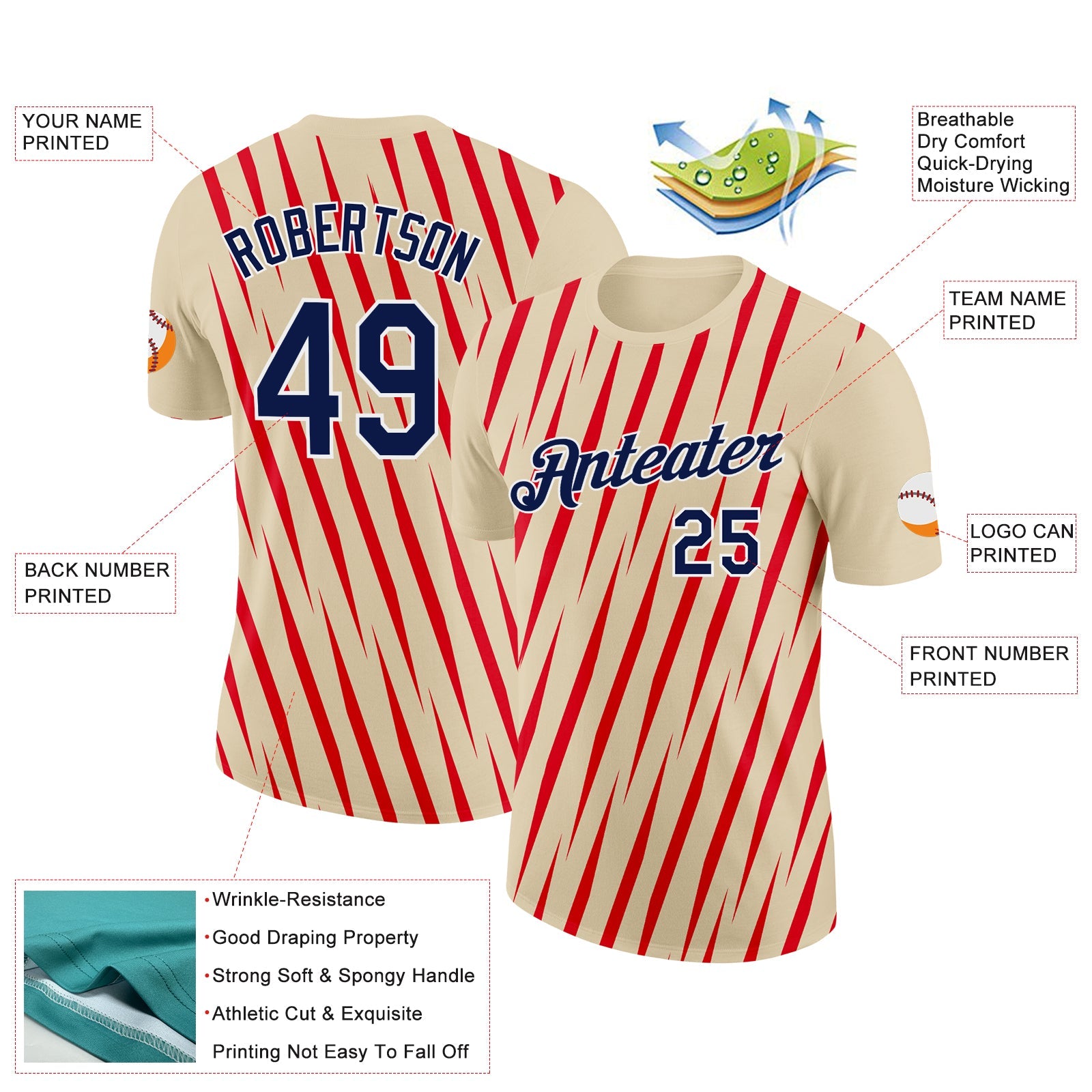 Custom Cream Navy-Fire Red 3D Esports Performance T-Shirt view 2