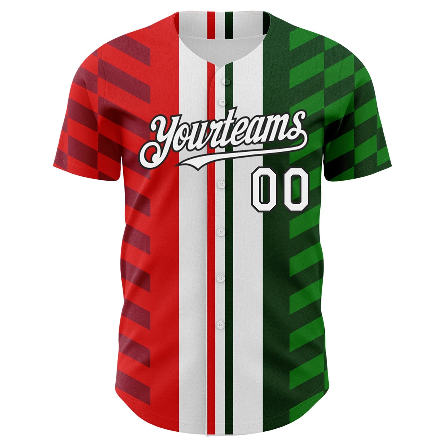 Custom White Red Green-Black 3D Mexico Authentic Baseball Jersey view 2