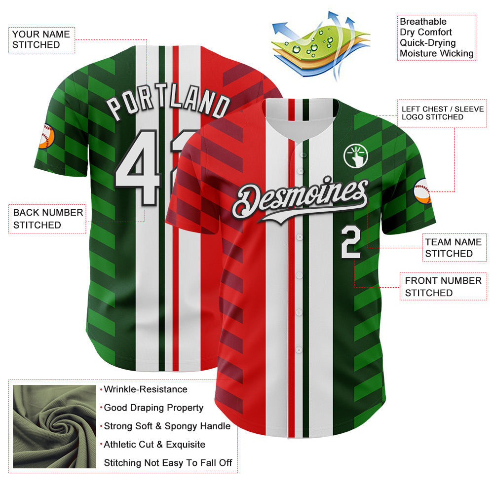Custom White Red Green-Black 3D Mexico Authentic Baseball Jersey view 3
