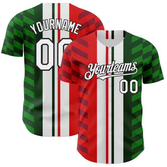 Custom White Red Green-Black 3D Mexico Authentic Baseball Jersey - Main View