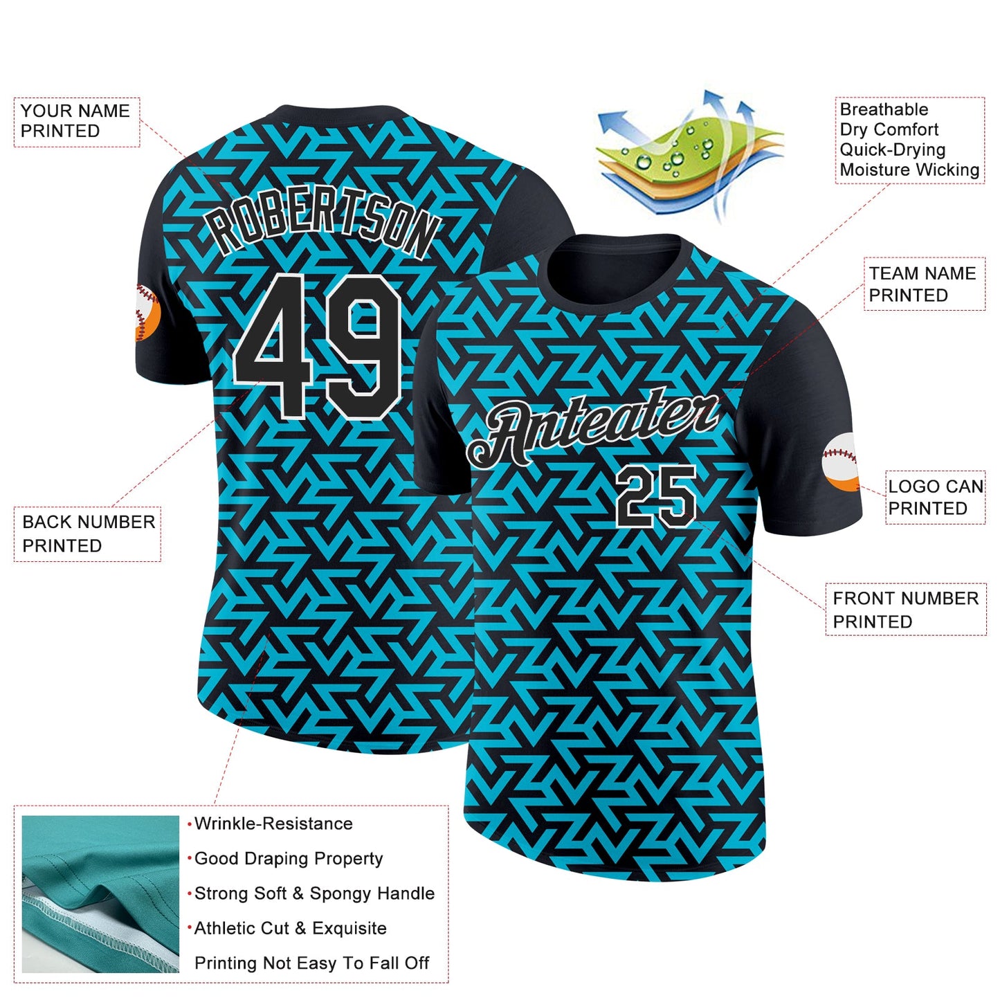 Custom Black Lakes Blue-White 3D Esports Performance T-Shirt view 2