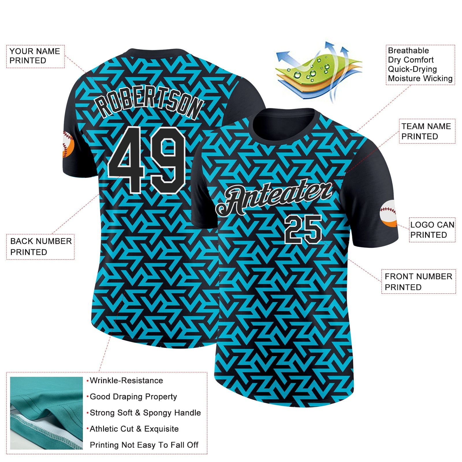 Custom Black Lakes Blue-White 3D Esports Performance T-Shirt view 2